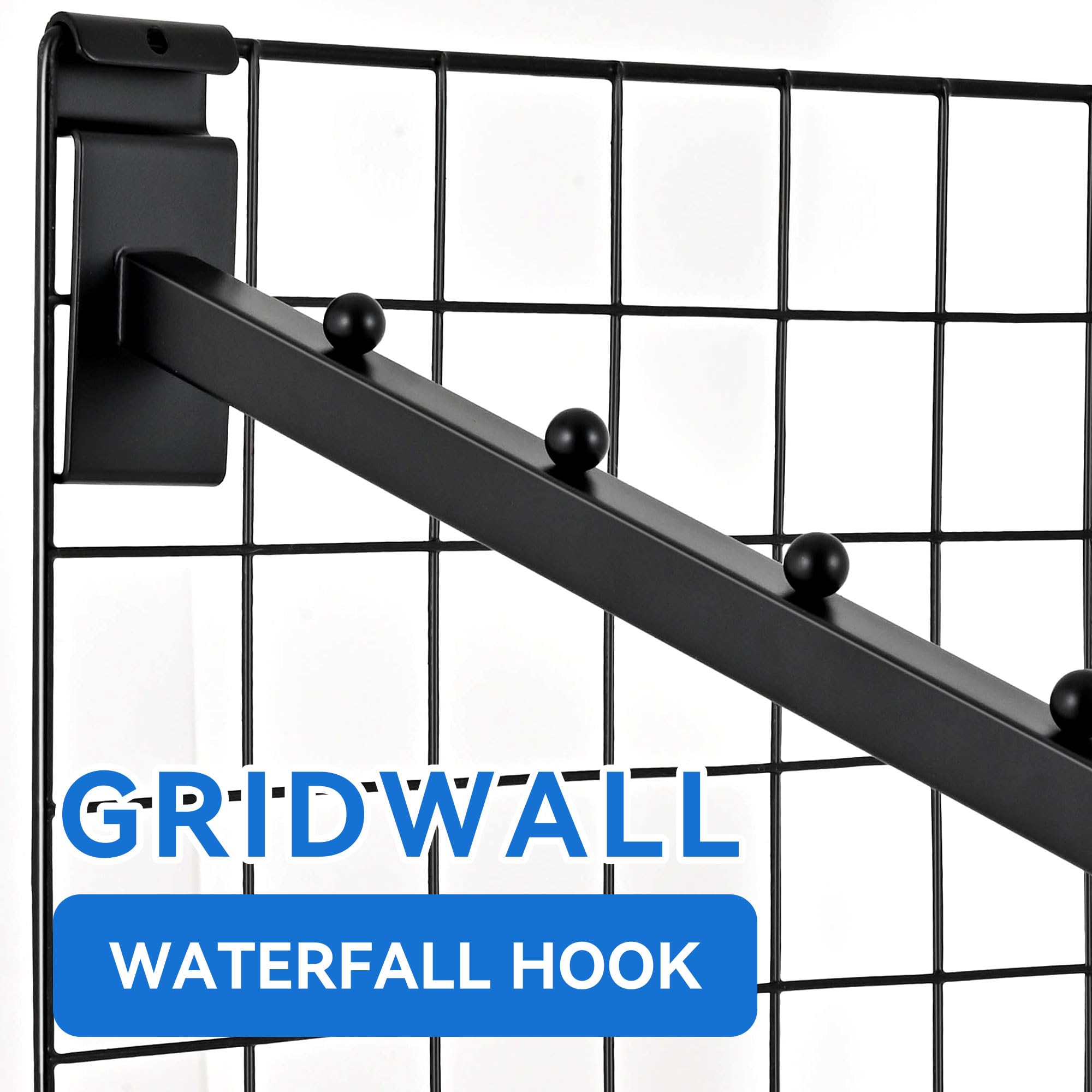 6 Ball Waterfall Grid Wall Hooks - Black Set of 4 - Heavy Duty Wire Grid Wall Hangers for Clothing, Shirts, Retail Displays & Vendor Events - Perfect for Store Fixtures, Boutique Racks & Trade Show Merchandising