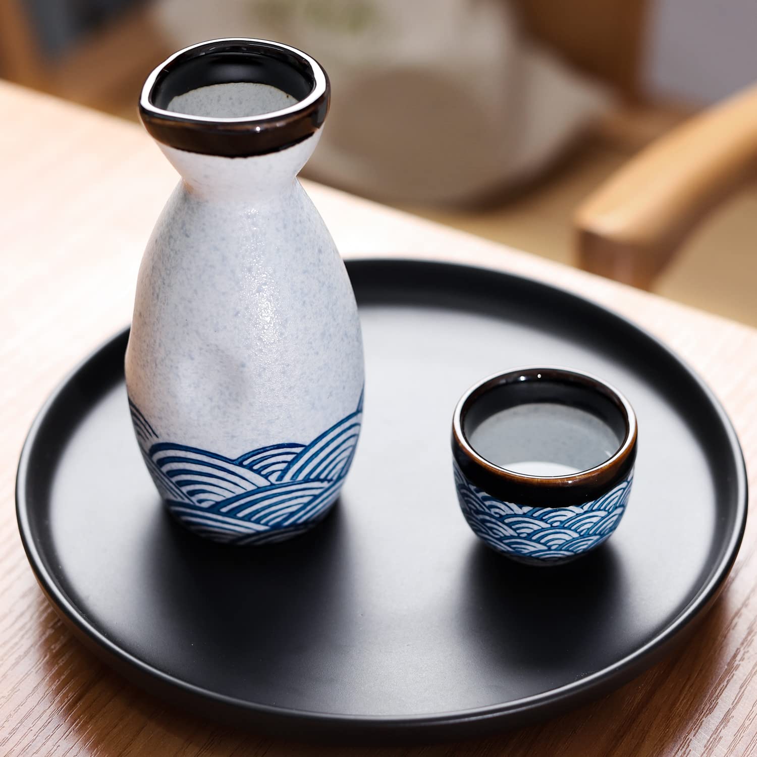 Premium Ceramic Sake Bottle Set - Traditional Japanese Sake Server with Bamboo Lid - Perfect for Sake Tasting, Dinner Parties & Asian Cuisine