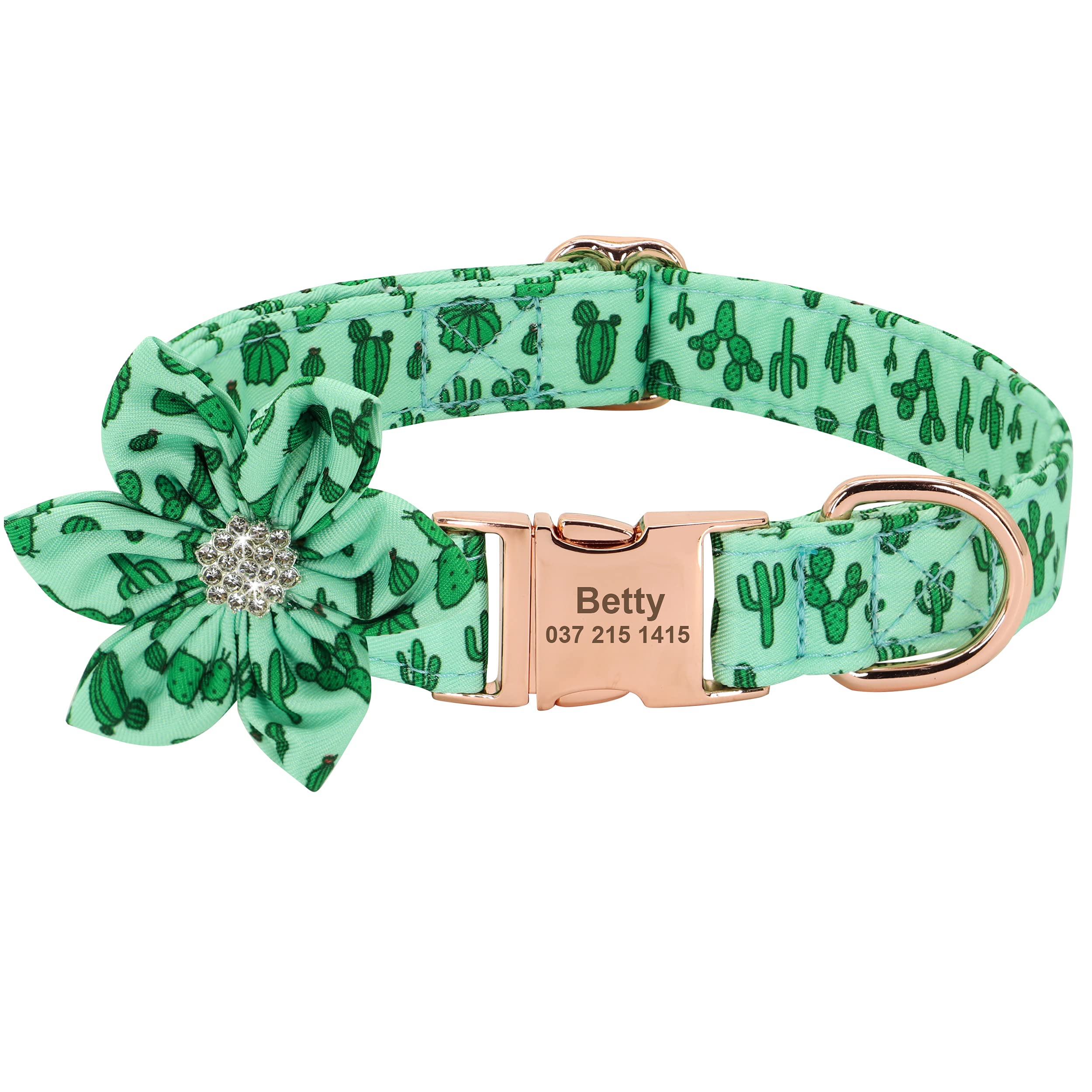 Custom Personalized Dog Collar - Multi-Colored Adjustable Pet Collar with Removable Floral Accessories for Small Medium Large Dogs | Cute Gift for Girl's Puppy | Perfect for Daily Walks, Training & Special Occasions