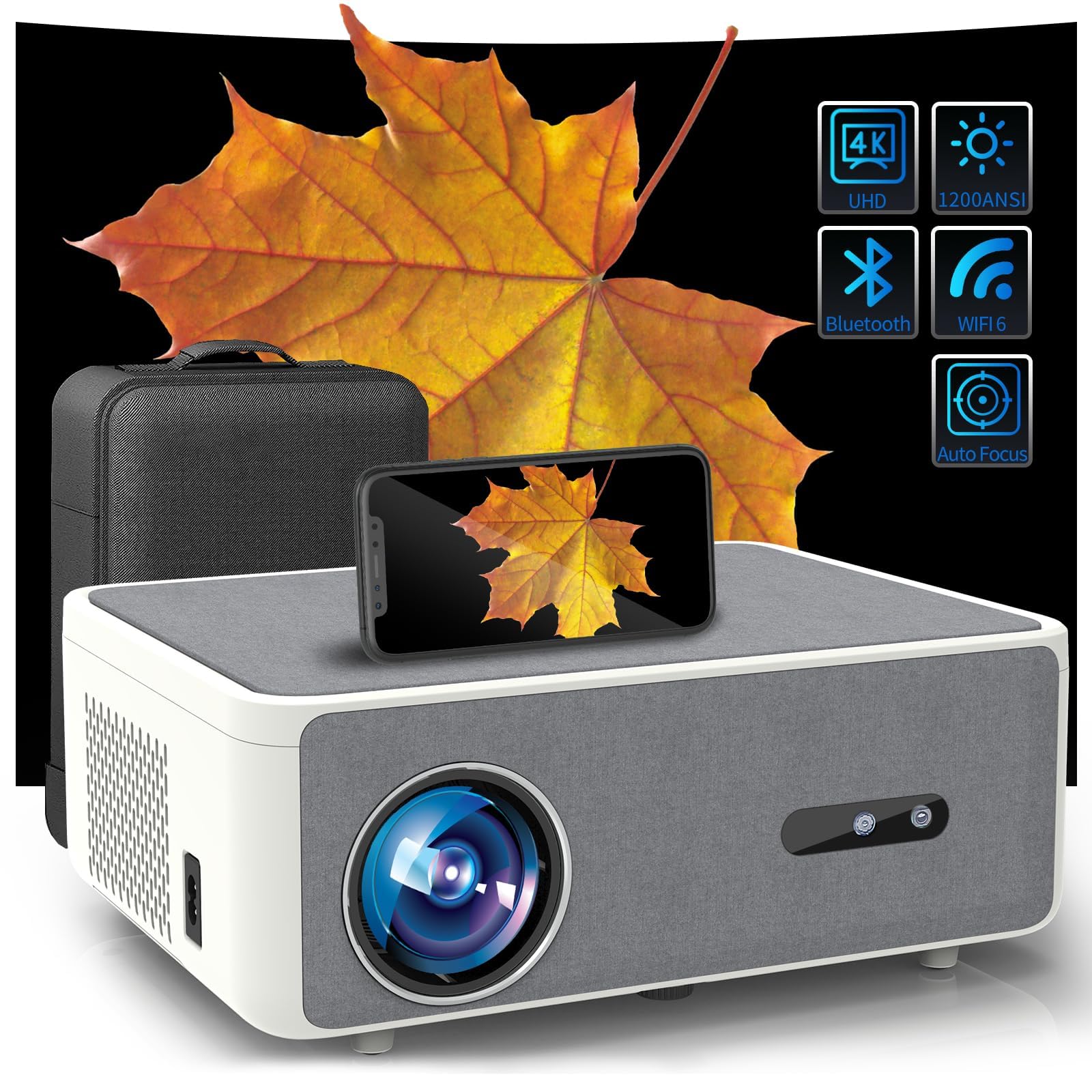 Auto Focus & Auto Keystone Smart 4K Outdoor Projector with WiFi & Bluetooth 5.2 - 1300ANSI DIPIKPRJ Movie Projector, 50% Zoom & 30W Speaker, Dust-Proof Home Theater for Backyard Movies, Gaming & Streaming with Phone/TV Stick/PC