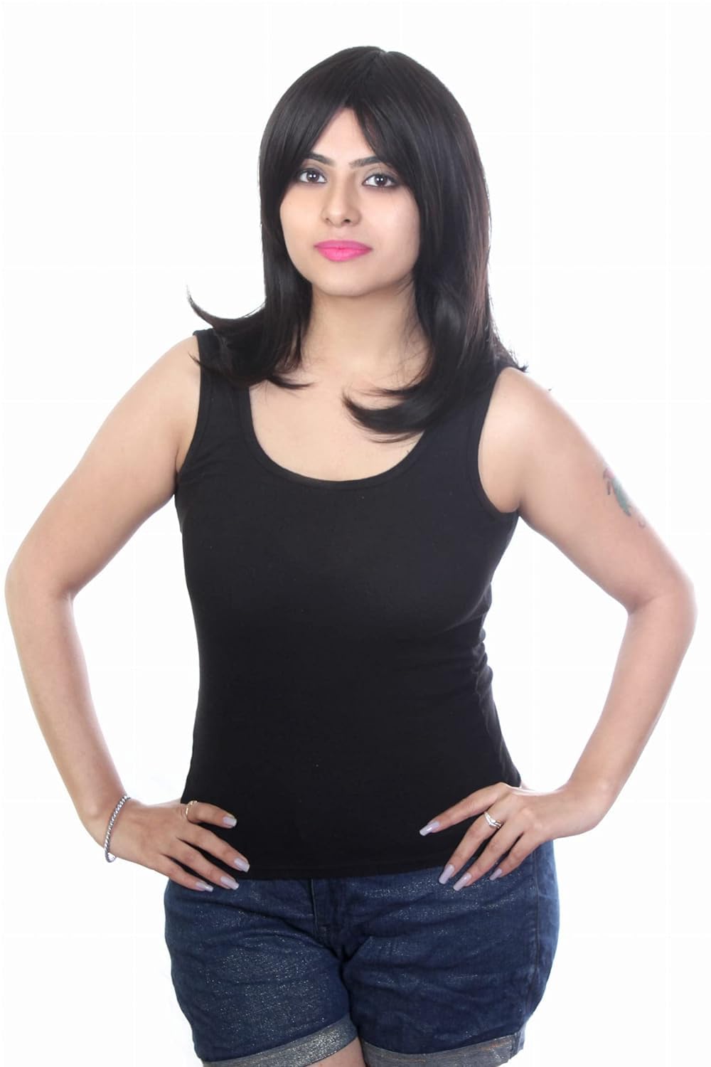 Ritzkart 16 Inch Black Straight Short Synthetic Glueless Full Head Wig for Women - Perfect for Cosplay, Daily Wear & Fashion Styling