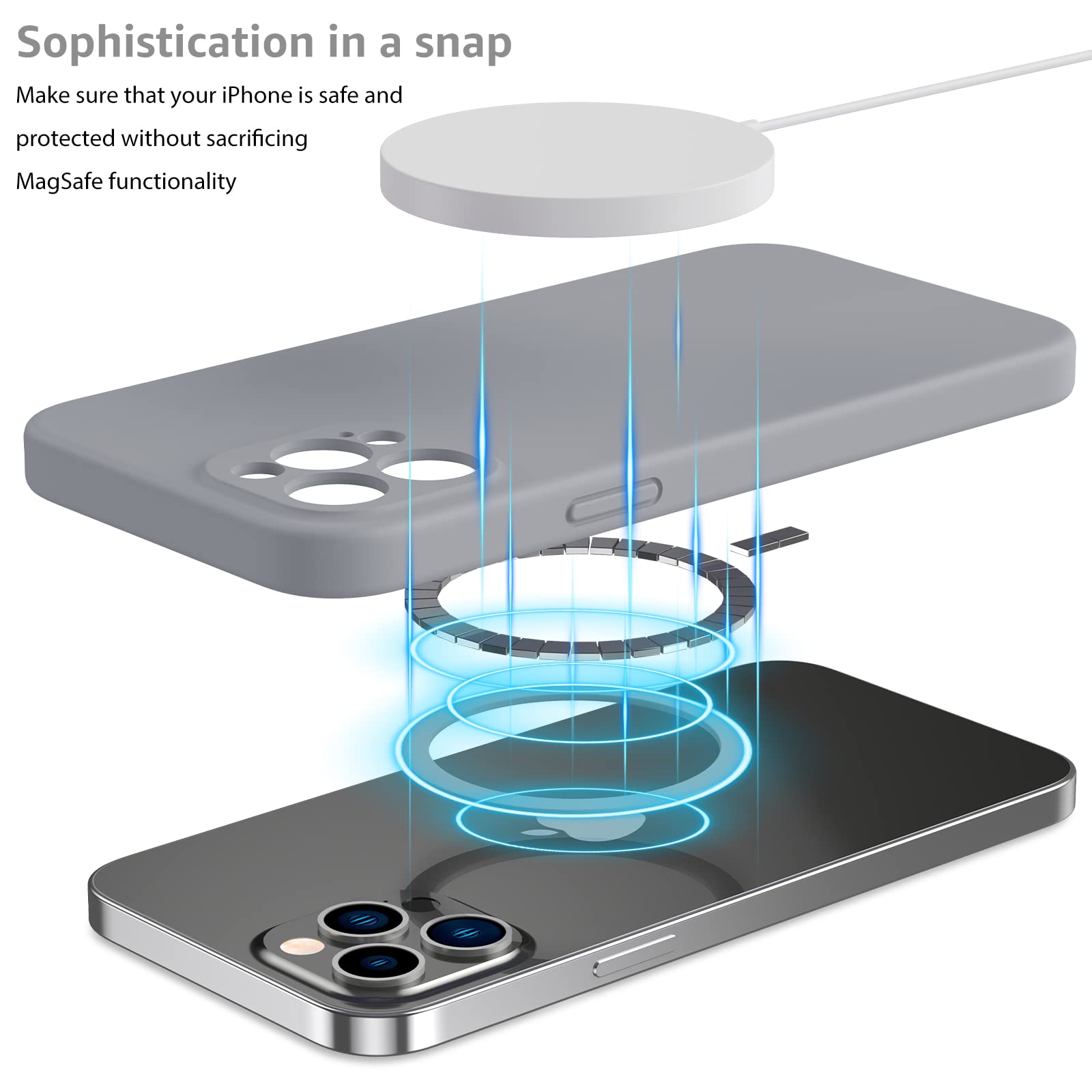 MCFANCE Magnetic Silicone Case for iPhone 12 Pro Max (6.7 inch 2020) - MagSafe Compatible, Full Camera Protection, Anti-Scratch Microfiber Lining - Gray | Perfect for Daily Use, Travel & Wireless Charging