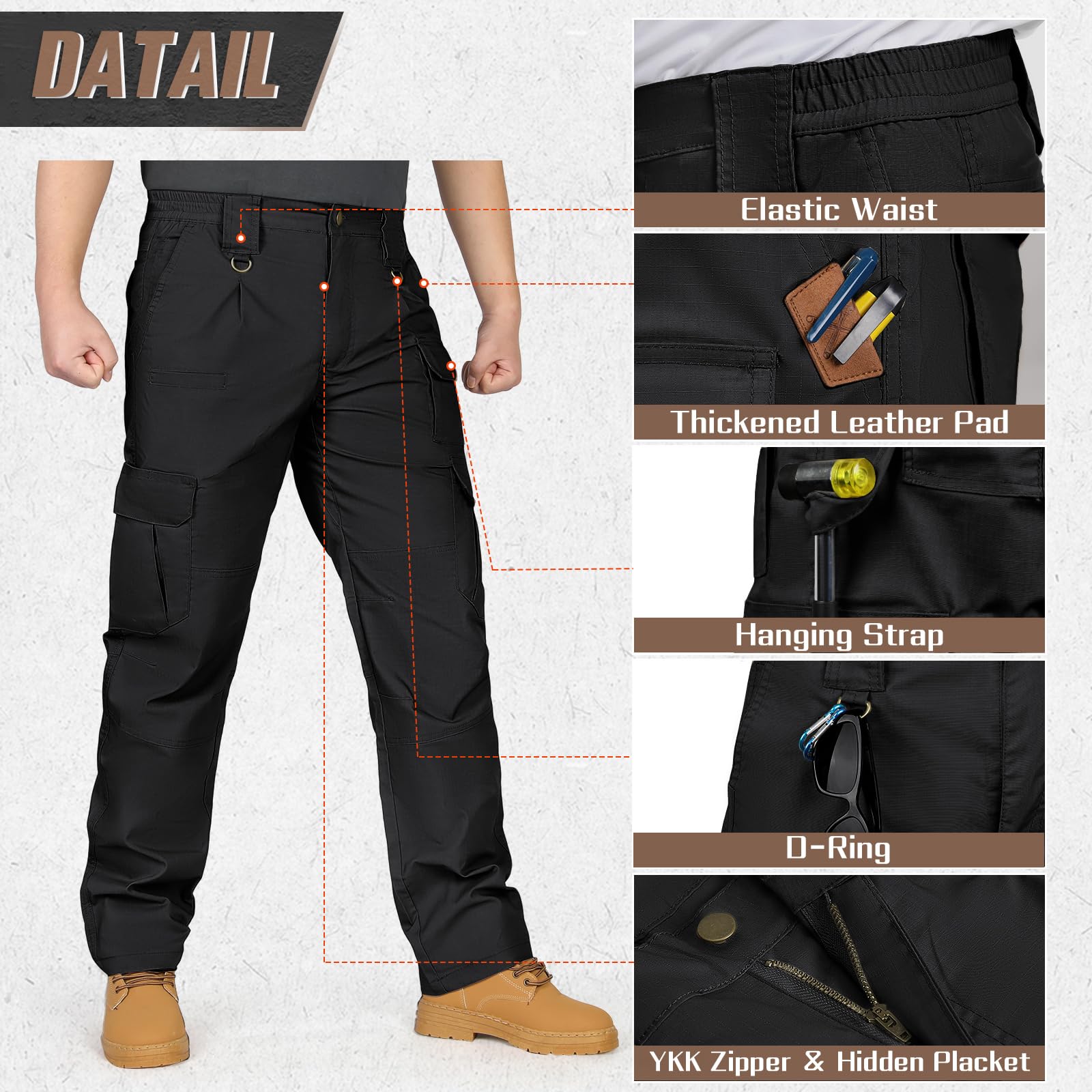 IGOLUMON Men's Tactical Pants - Stretch Ripstop Cargo Pants for Outdoor Work & Hiking | Lightweight, Breathable, Durable | Perfect for EDC, Camping & Adventure Activities