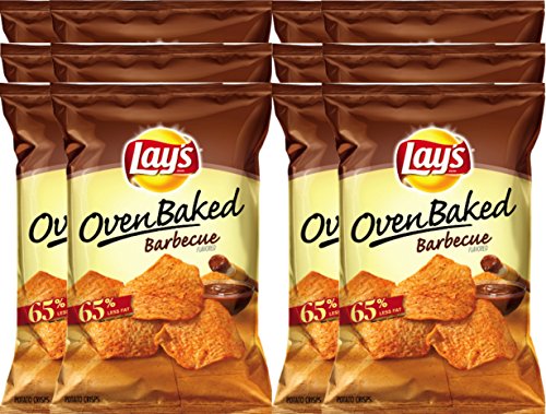 Lay's Oven Baked BBQ Flavored Potato Chips - Healthy Snack Care Package (12 Pack, 6.25 Oz Each) - Perfect for College Students, Military Care Packages & Sports Team Snacks | Low Fat Crunchy Crisps for Parties, Road Trips & Office Break Rooms