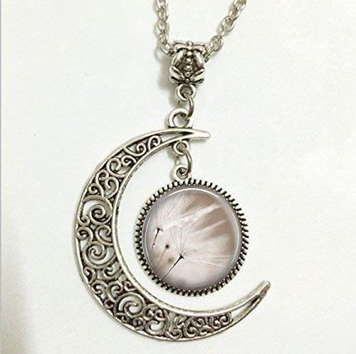 Dandelion Wish Necklace - Sterling Silver Moon Pendant with Glass Art Charm, Gift for Her, Birthday, Anniversary, Romantic Jewelry for Women - Perfect for Date Night, Wedding, or Special Occasions