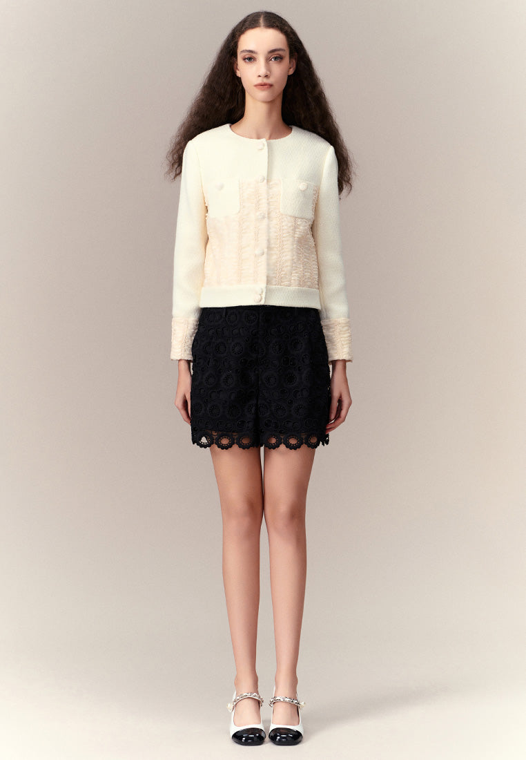 Stylish Crease Detail Patchwork Long Sleeve Jacket for Women - Perfect for Fall Layering & Casual Outfits