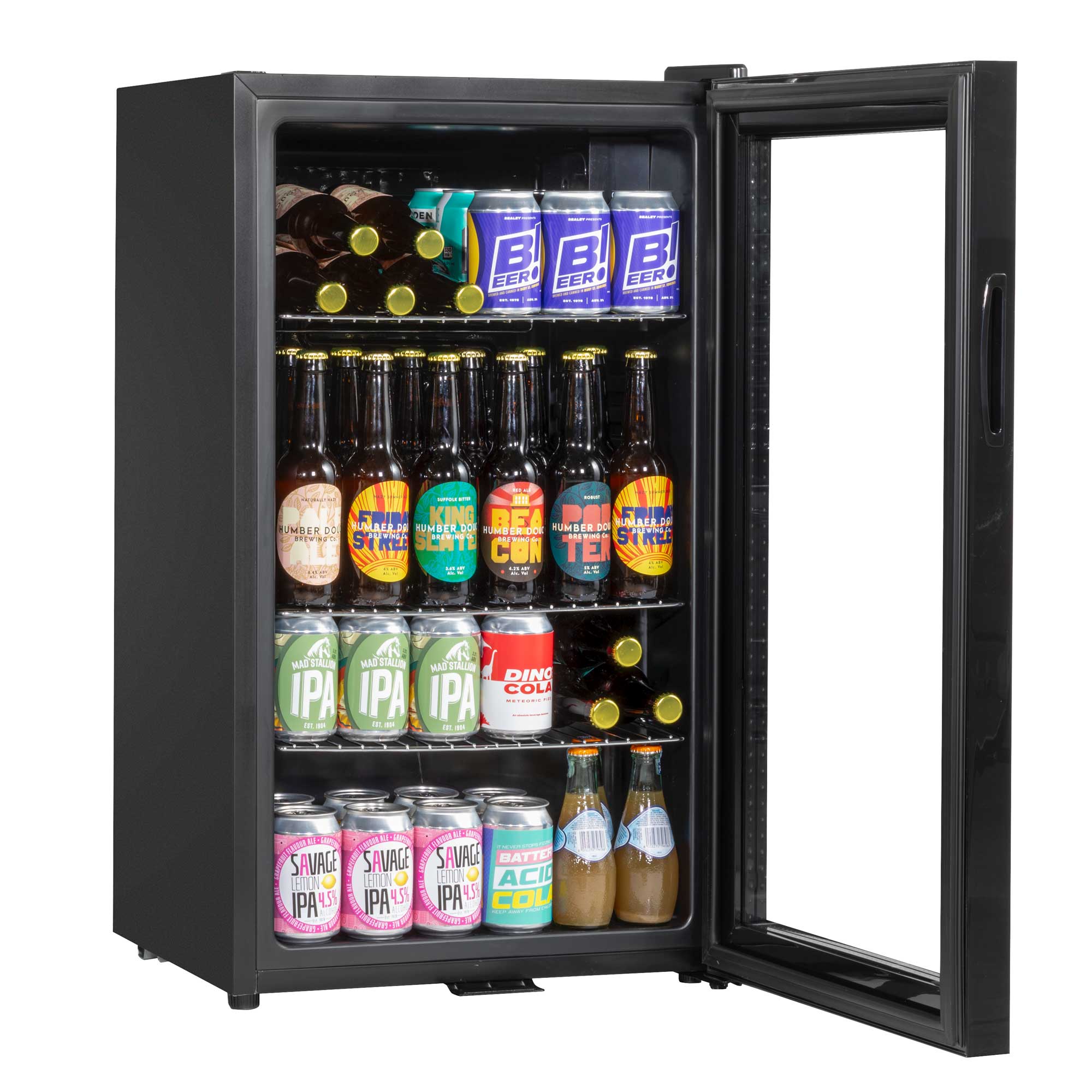 Baridi 85L Under Counter Beverage Refrigerator - Energy Efficient Beer & Wine Cooler with LED Light, Black (DH13) - Perfect for Home Bars, Restaurants, and Entertaining Spaces