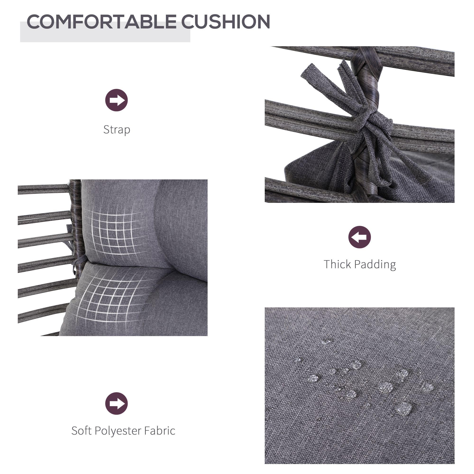 Outsunny Gray PE Wicker Egg Chair with Soft Cushion - Adjustable Height Teardrop Patio Chair for Indoor/Outdoor Use - Perfect for Porch, Garden, or Balcony Relaxation
