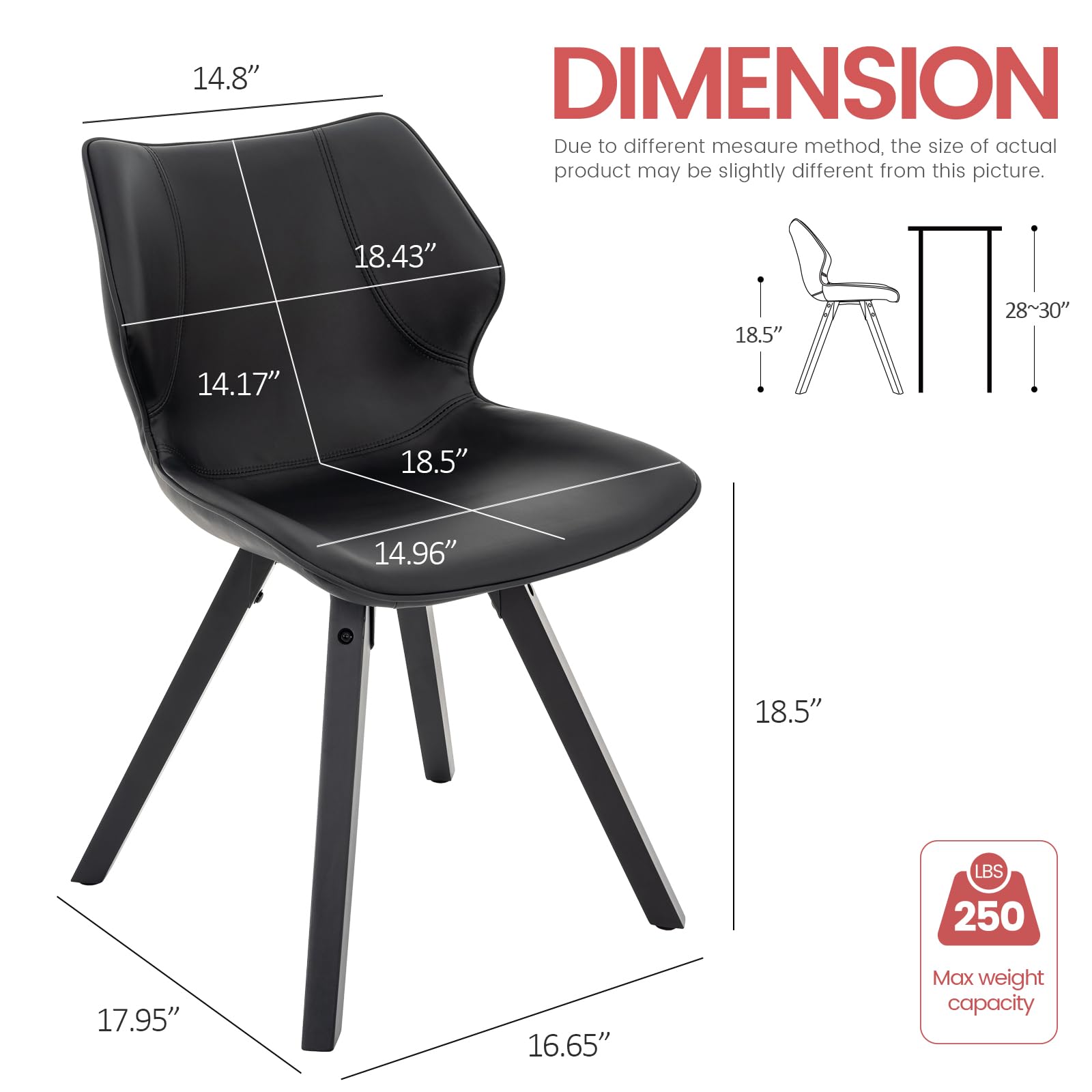 Brage Living Dining Chairs Set of 2 - Modern PU Leather Kitchen & Dining Room Chairs, Upholstered Armless Side Chairs with Solid Wood Legs (Black) - Perfect for Small Spaces, Breakfast Nooks & Contemporary Dining Areas