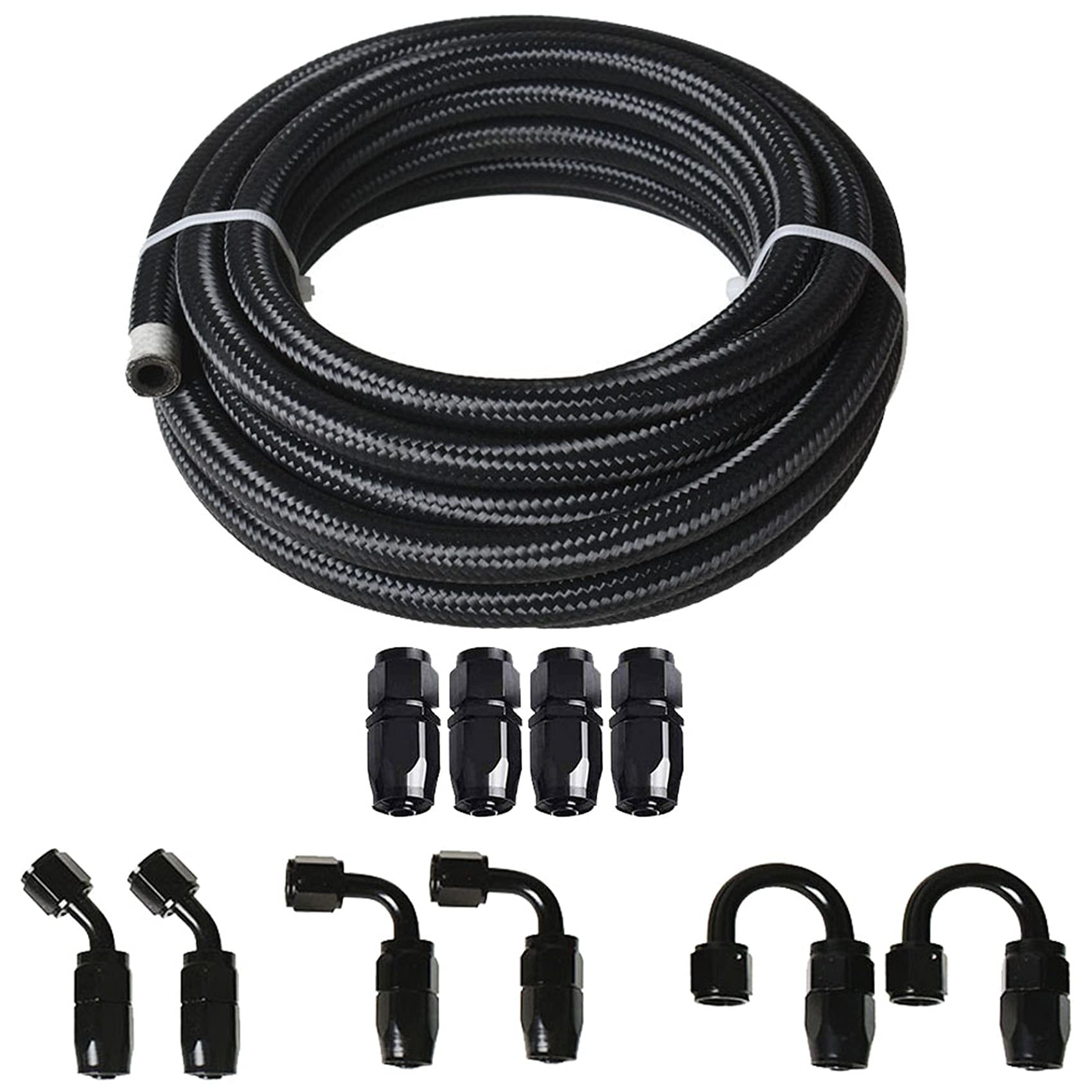 Labwork 4AN 20FT Nylon Braided Fuel Line Kit - 10PCS Swivel Fittings for Oil/Gas Transfer