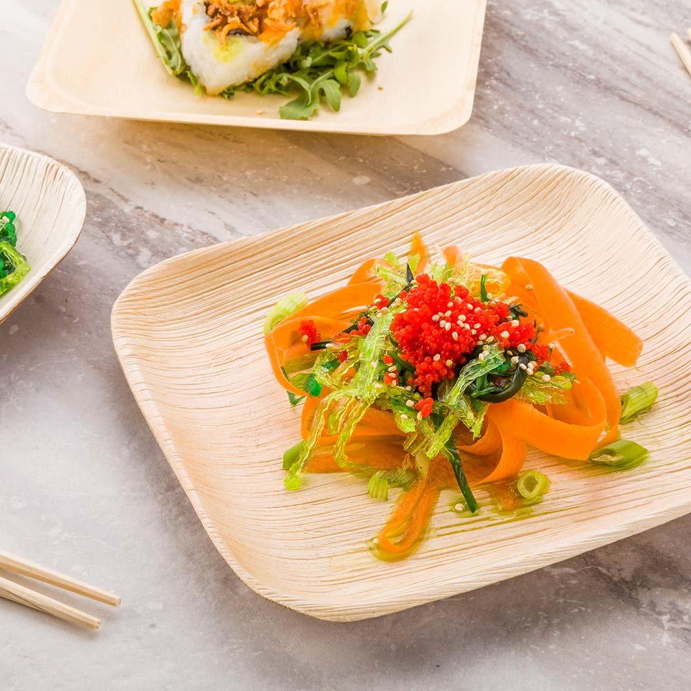 Restaurantware Indo 6x6 Inch Square Palm Leaf Plates - 100-Pack Microwave & Oven Safe Appetizer Plates | Eco-Friendly Areca Palm Leaf Dinnerware for Hot & Cold Foods | Perfect for Parties, Catering & Sustainable Dining