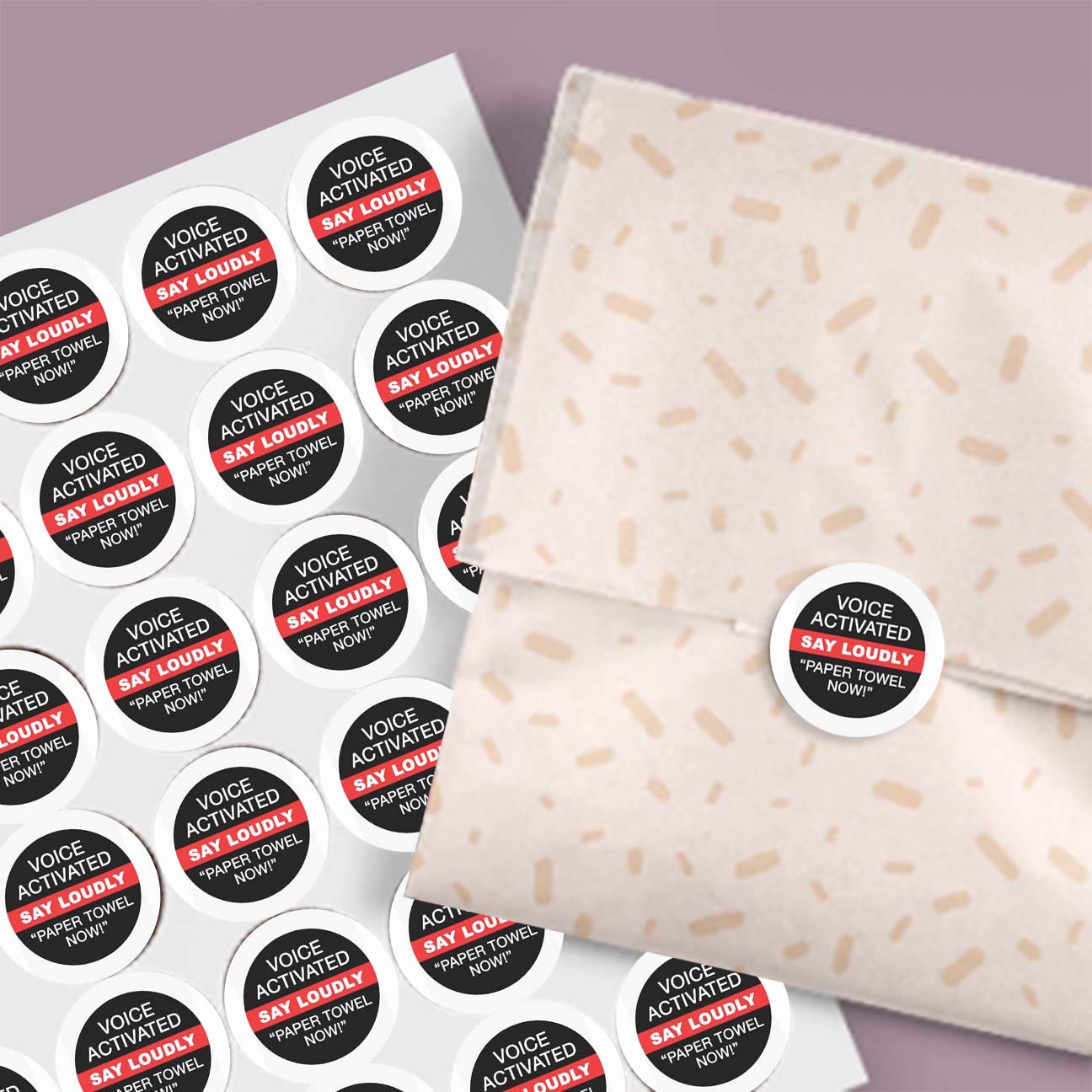 Custom Personalized Stickers & Labels - 3x3 Inch Business Stickers, 100 Pack - Voice Activated Paper Towel Now Stickers for Office, Retail & Home Organization