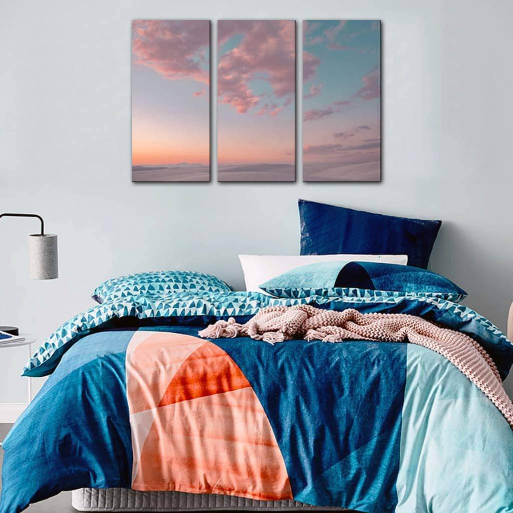 Cotton Candy Clouds in White Sands National Monument Sky - 3 Panel Canvas Wall Art for Living Room & Bedroom Decor - Landscape Paintings & Wall Pictures - Perfect for Home, Office, and Gift Giving