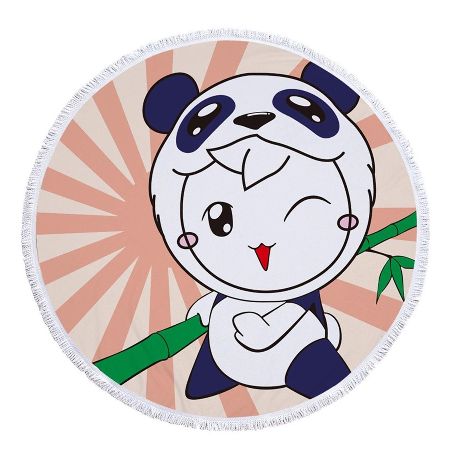 Louxuan Summer Circle Thick Microfiber Round Beach Towel - Absorbent Cartoon Panda Print Bohemian Style Bath Towel for Pool, Shower & Outdoor Activities - Perfect Beach Accessories for Vacation & Travel