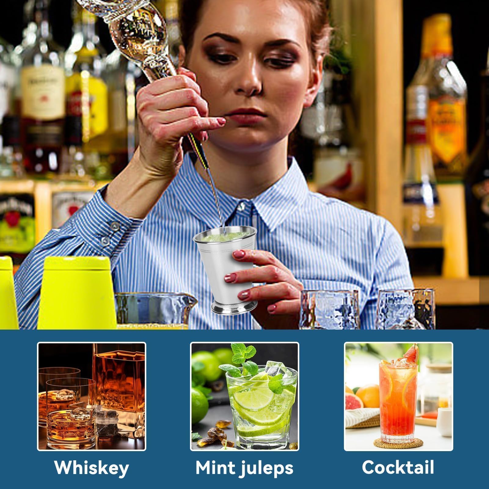 3-Piece Stainless Steel Cocktail Cups Set - 13.5oz/400ml Mint Julep Cups for Mixed Drinks, Iced Beer & Bar Accessories - Perfect for Home Bars, Parties & Outdoor Gatherings