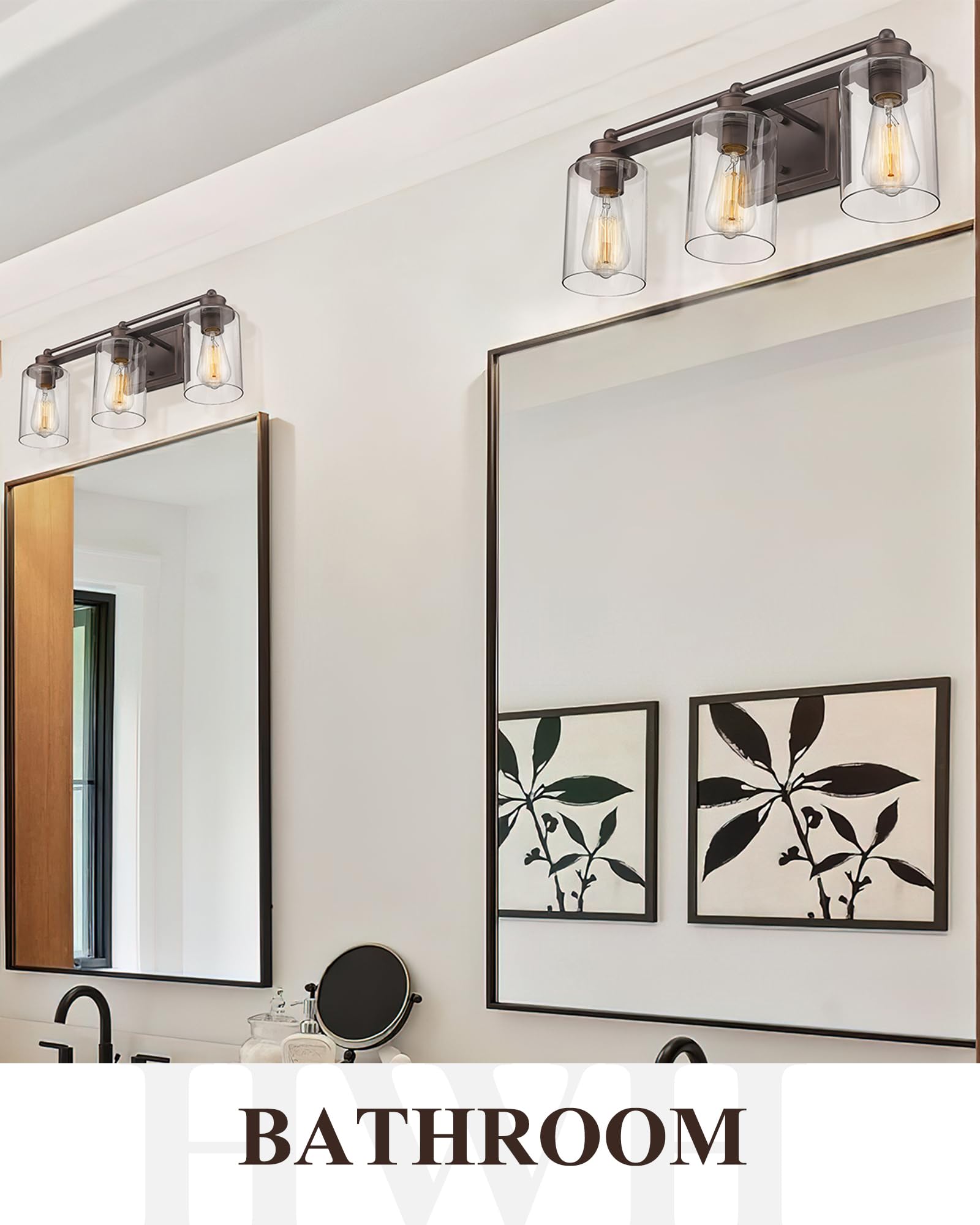 Bathroom Light Fixtures - HWH 3-Light Vanity Mirror Lighting, Industrial Wall Sconce with Oil-Rubbed Bronze Finish (5HLT63B-3W ORB) - Perfect for Modern Bathrooms, Powder Rooms & Dressing Areas
