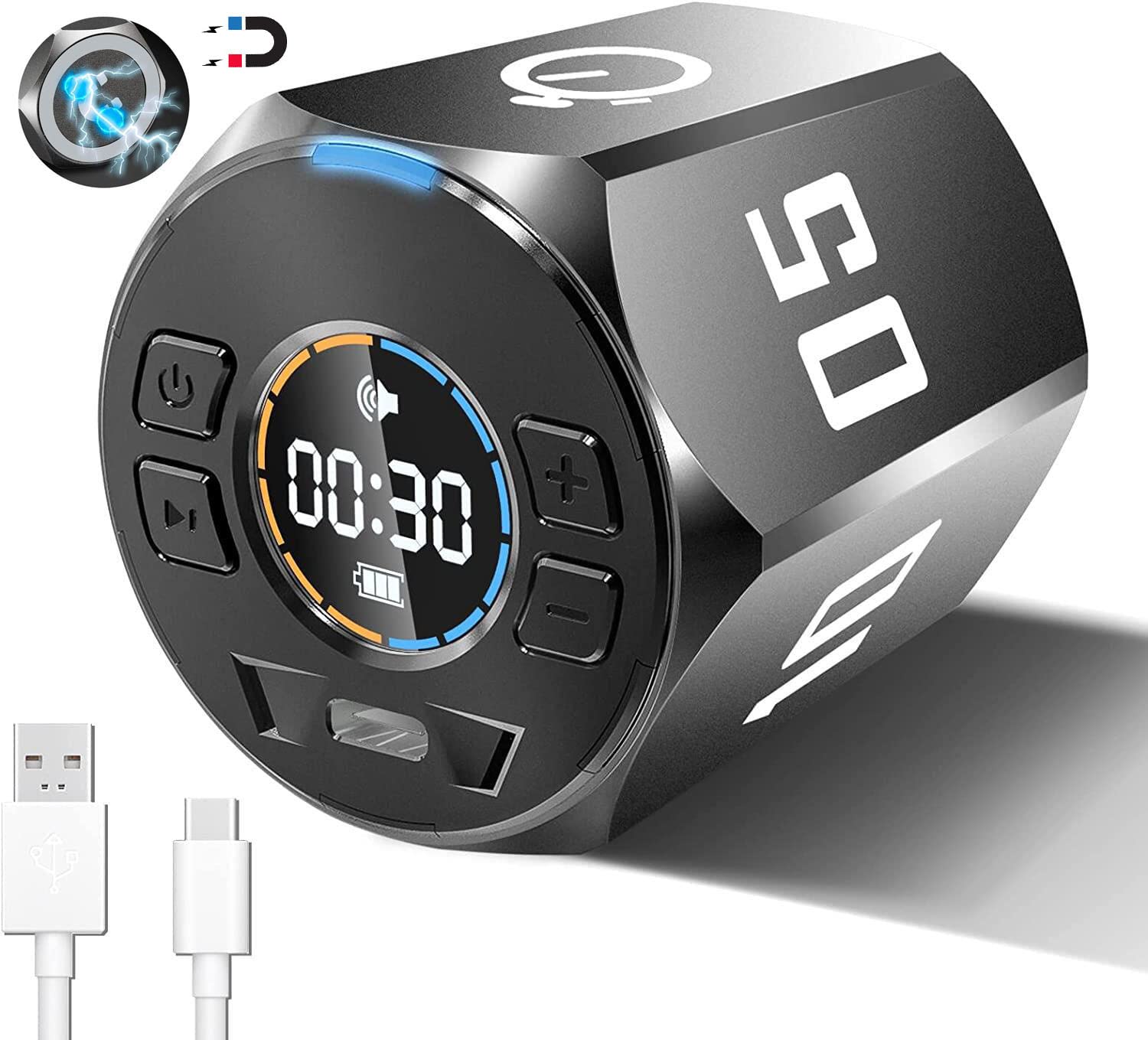 Hexagon Pomodoro Timer - Digital Cube Timer with Magnetic Base, Visual Flip Display & Multiple Time Presets | Silent & Alarm Modes, Count Up/Down | Perfect for Classroom, Cooking, Gym, Office & Study Focus