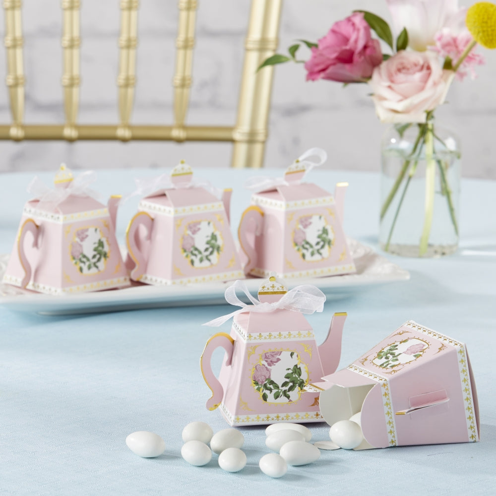 Whimsical Pink Tea Party Favor Boxes - Set of 24 Mini Teapot Gift Boxes for Bridal Showers, Baby Showers & Birthday Parties