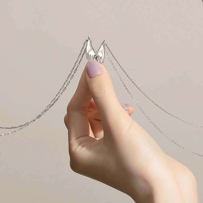 Hold My Hand Promise Matching Chain Necklace - Couple Gift for Anniversary, Valentine's Day & Romantic Occasions | N0362