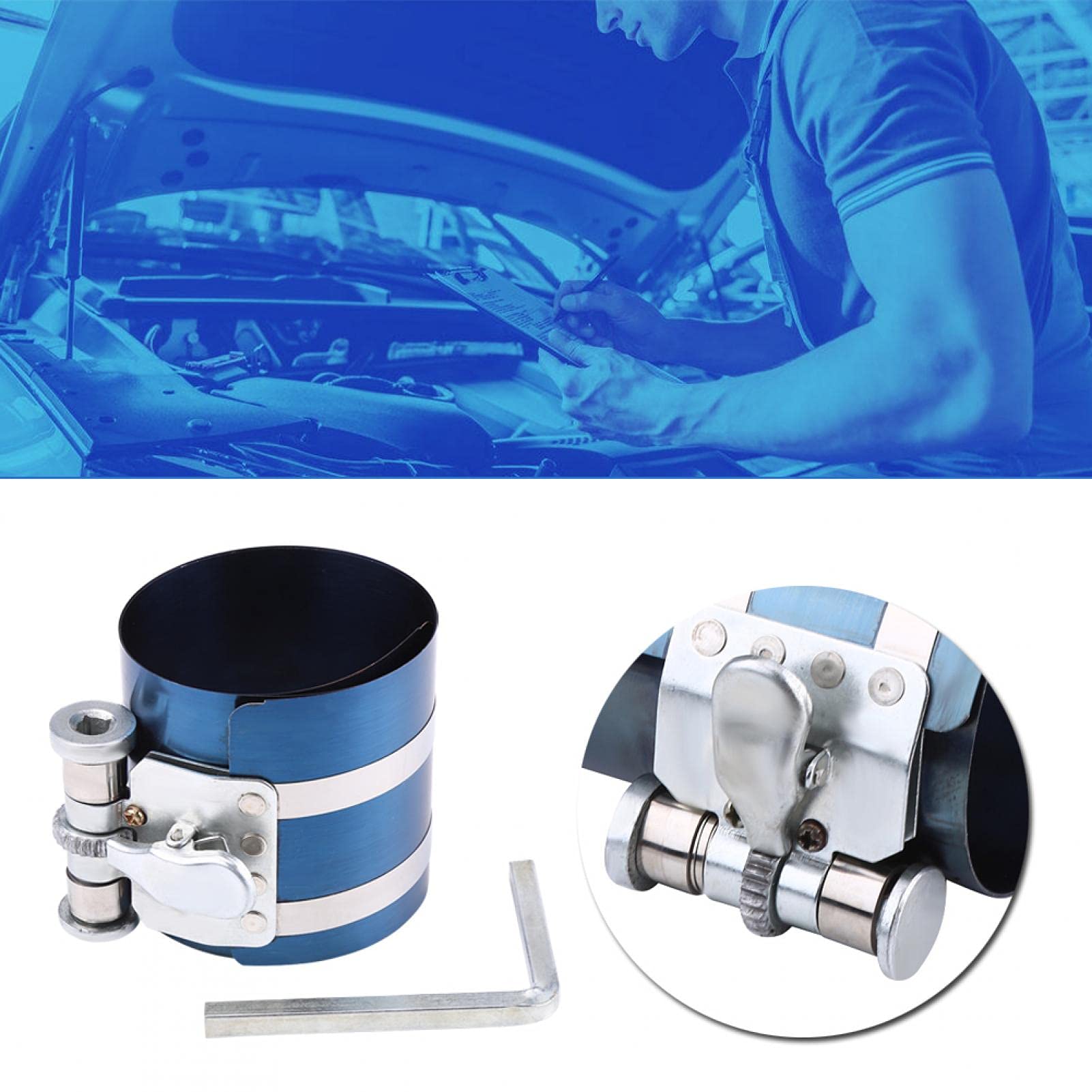 Joyzan Car Engine Piston Ring Kit - Adjustable Compressor Tool with Wrench, Ratchet, Spring Steel Feeler Gauge & Safety Screws for Easy Installation & Removal | Perfect for DIY Mechanics & Professional Auto Repair Shops
