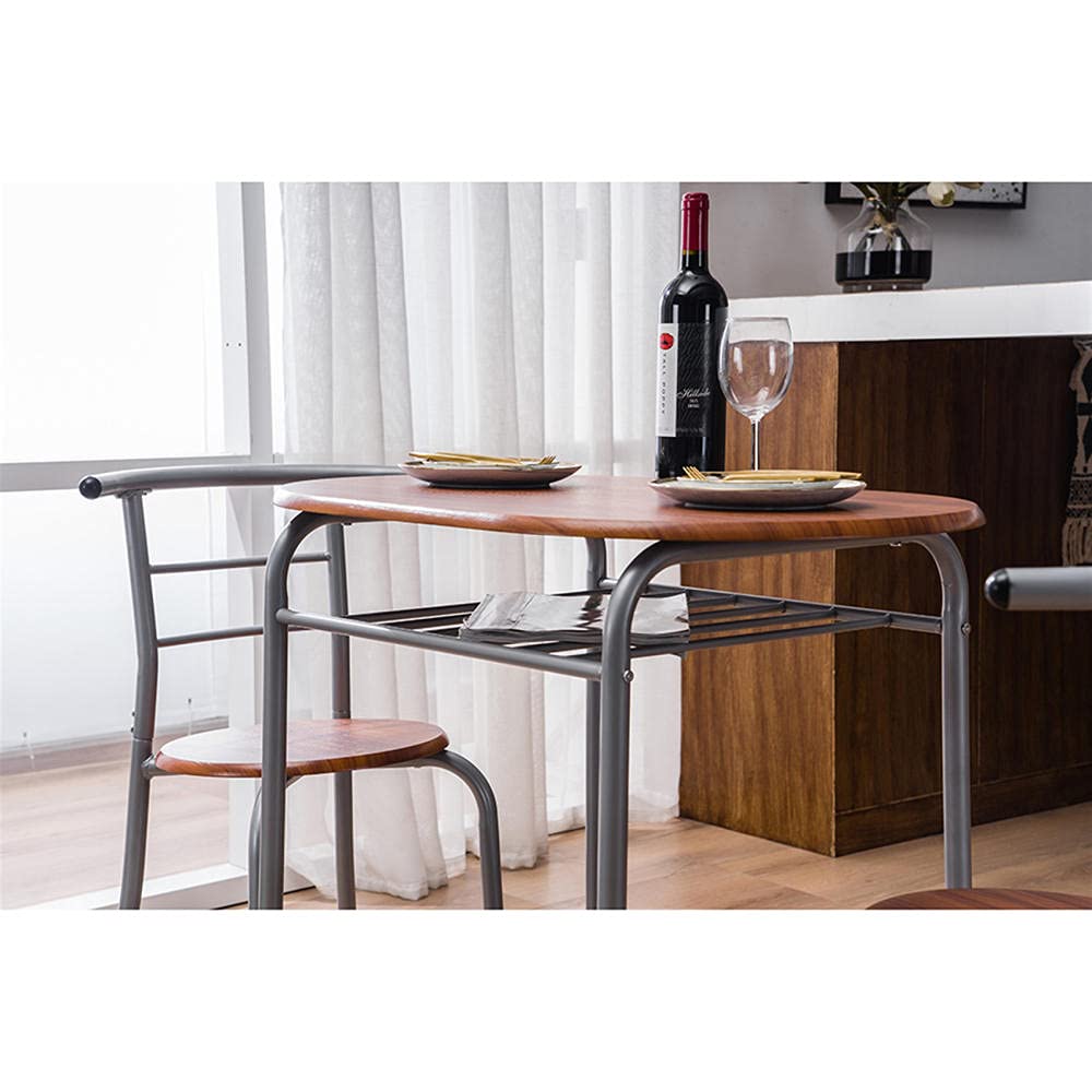 3-Piece Round Dining Table Set for 2 with Chairs - Compact Kitchen, Bistro & Restaurant Furniture - Space-Saving Breakfast & Dinner Solution - Perfect for Small Apartments, Bars & Coffee Shops - Brown Wood Finish