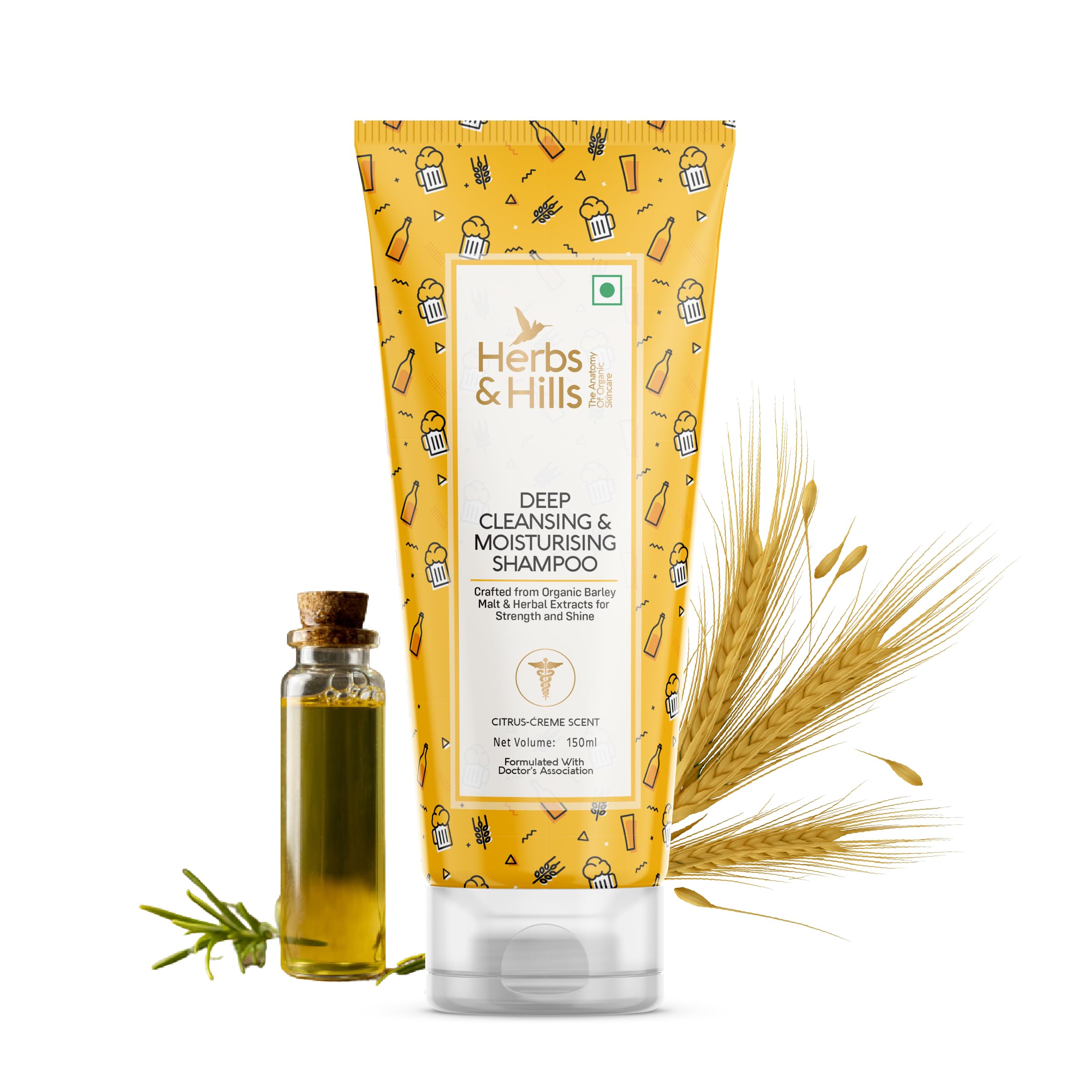 Herbs & Hills Deep Cleansing & Moisturizing Shampoo for Hair Growth & Damage Repair - 150ml Natural Premium Shampoo for Smooth & Shiny Hair | Daily Use, Salon Results at Home, Perfect for Dry & Damaged Hair Care