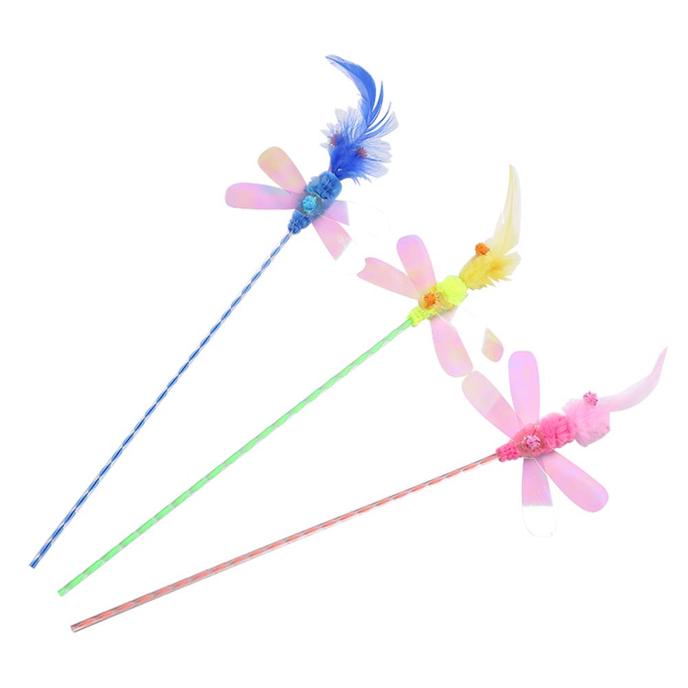 3pcs Cat Teaser Toy with Paillette Dragonfly Design - Interactive Cat Toy Stick for Playful Kittens - Fun Pet Supplies for Indoor Cats (Random Colors) - Perfect for Bonding & Exercise Sessions