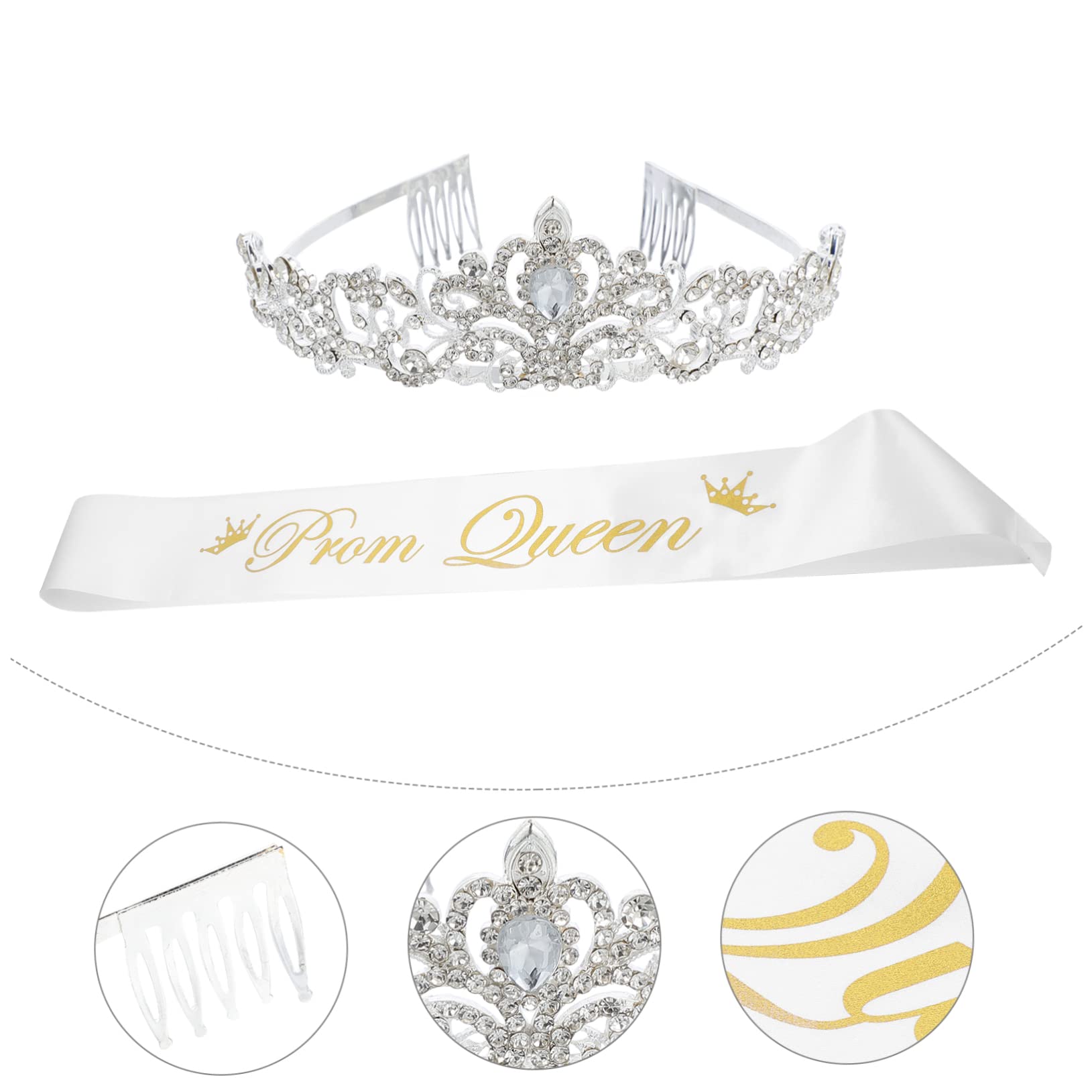 Minkissy 2pcs Prom Queen Sash & Crown Set with Rhinestones for Wedding Dance Parties