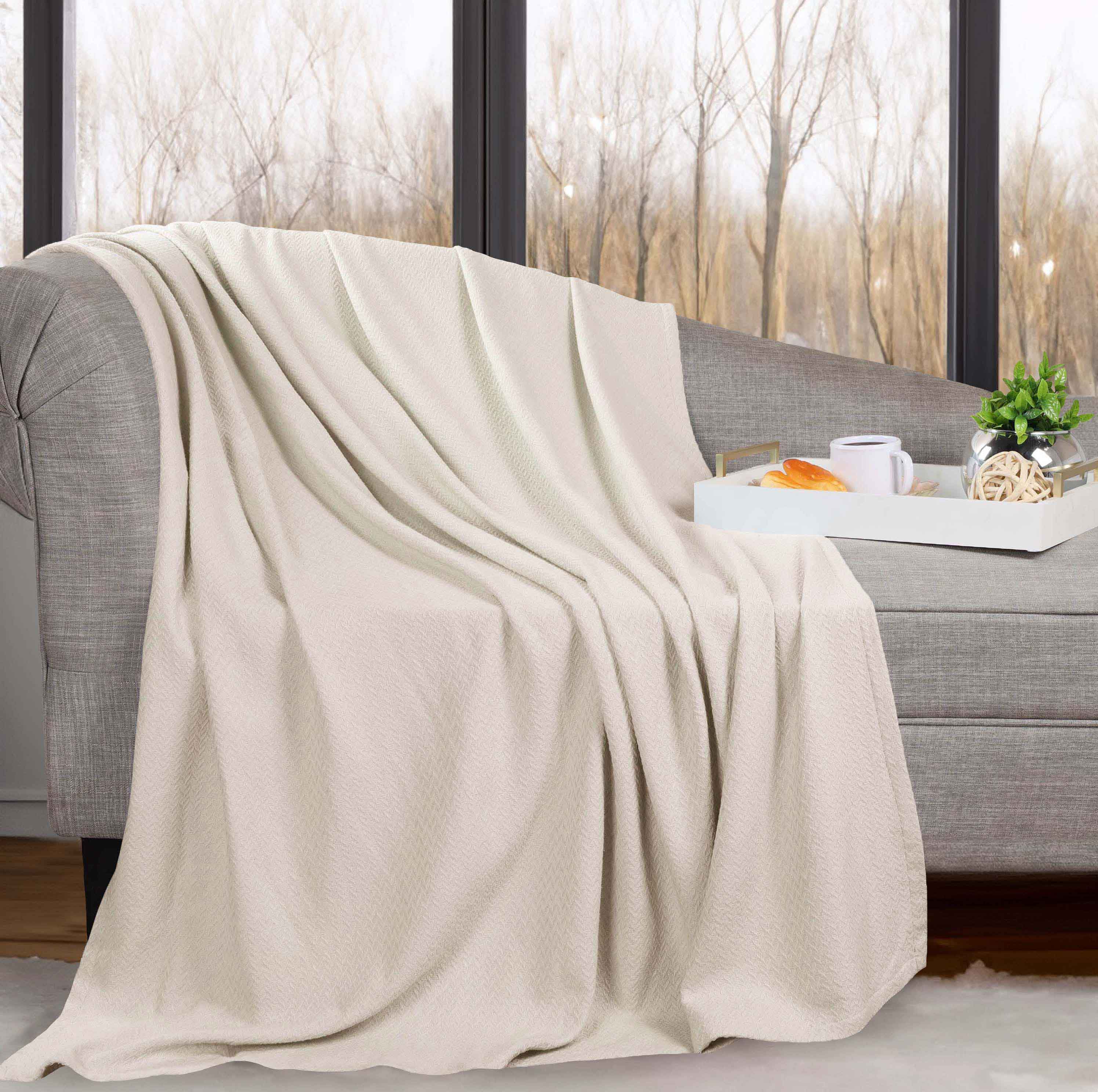 Premium Nobel Cotton Textured Chevron Lightweight Woven Blanket - Soft & Breathable Throw for Sofa, Bed, or Outdoor Picnics - Cozy Home Decor & Travel Companion