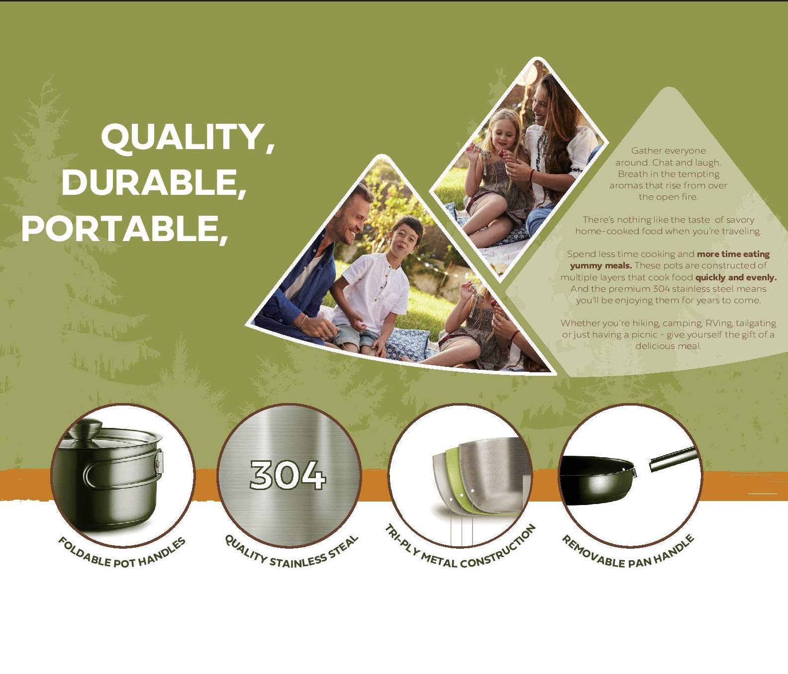 11-Piece Camping Cookware Set - Portable Stainless Steel Pots & Pans with Travel Organizer - Compact Grill Accessories for Outdoor Cooking, Backpacking & RV Trips - Durable 304 Stainless Steel Open Fire Cooking Kit for Camping, Hiking & Picnics