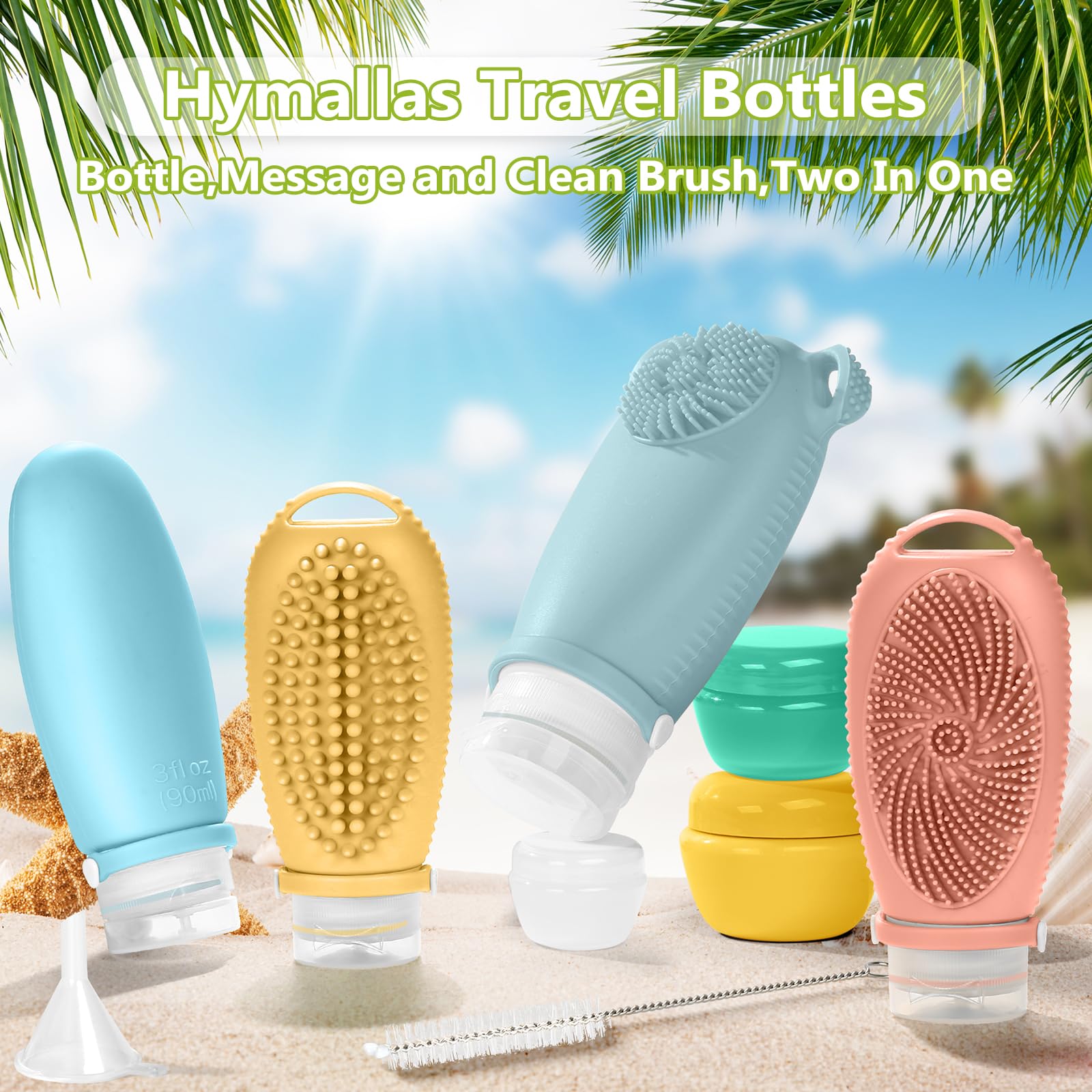 Leak Proof Silicone Travel Bottles with Scrubber - Refillable Toiletry Containers for Shampoo & Conditioner - TSA Approved Travel Accessories (Ocean Blue) - Perfect for Airplane Carry-On, Gym Bag & Vacation Essentials