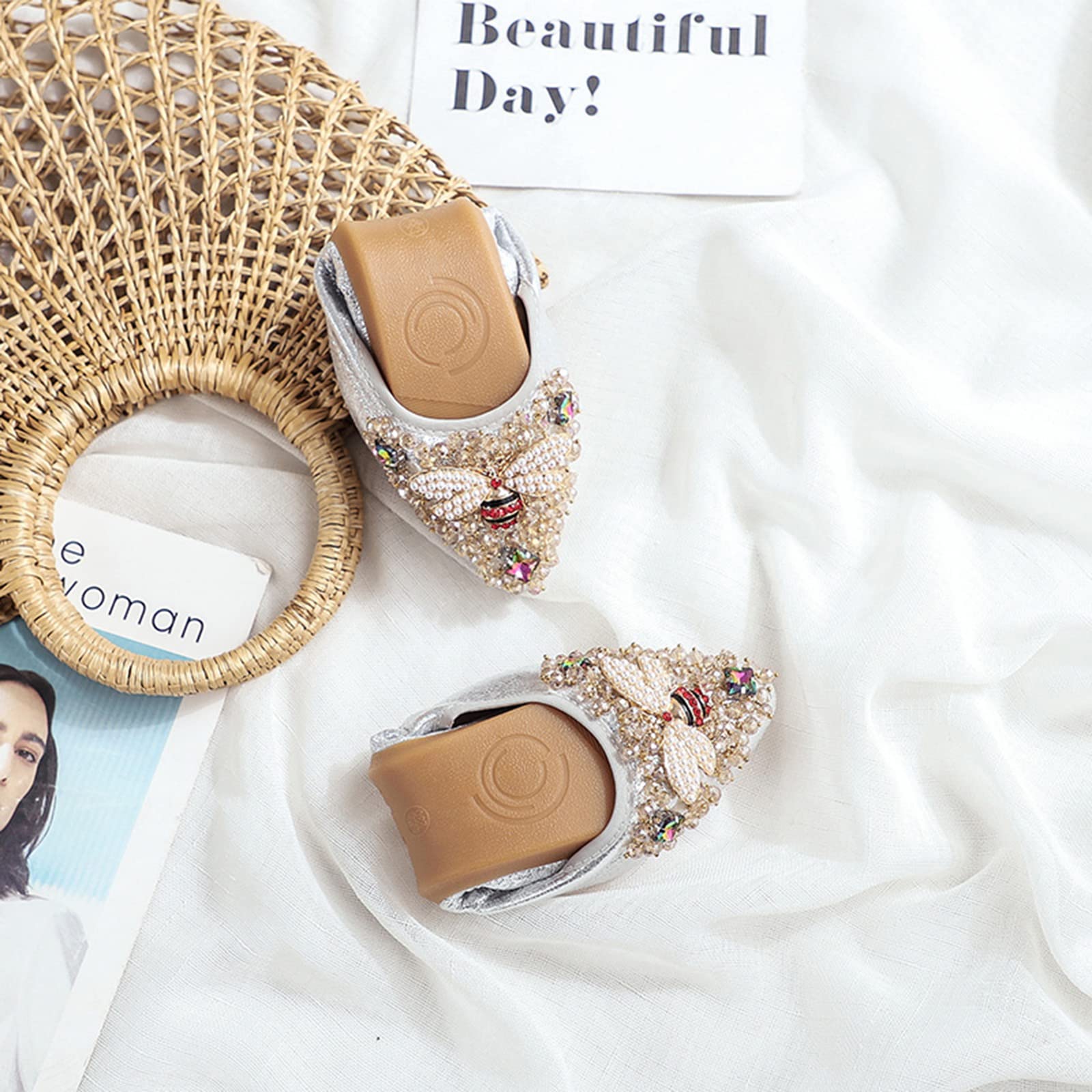 Unifizz Women's Rhinestone Ballet Flats - Sparkly Comfort Foldable Slip-On Wedding Shoes for Brides, Bridesmaids & Special Occasions | Perfect for Ceremonies, Receptions & Formal Events