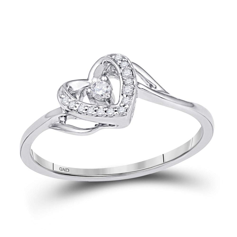 10K White Gold Women's Round Diamond Heart Promise Bridal Ring - 1/12 Cttw, Elegant Engagement & Wedding Jewelry Gift for Her, Perfect for Anniversaries, Valentine's Day & Special Occasions