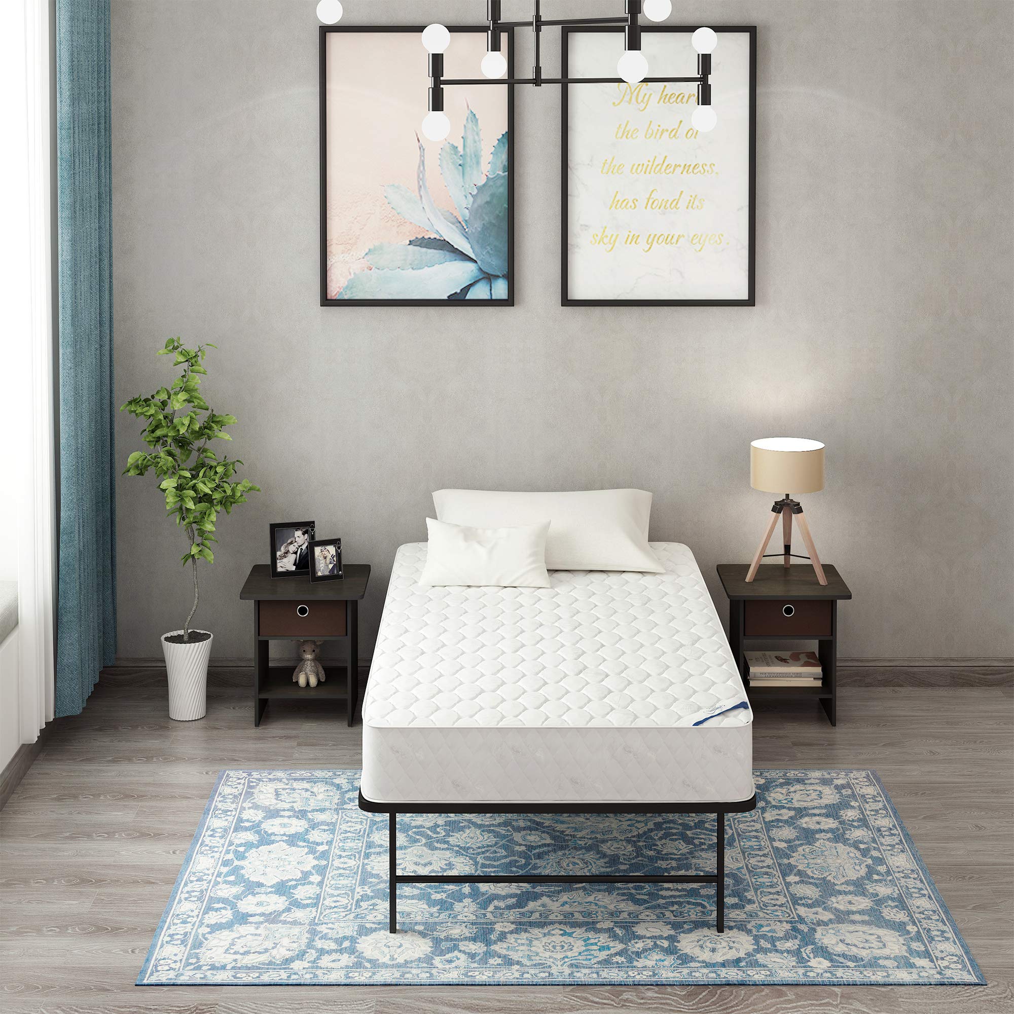 Furinno Move-In Ready 4-Piece Mattress Bedroom Set with 2 Nightstands in Espresso/Brown - Complete Bedroom Furniture for Small Spaces & First Apartments