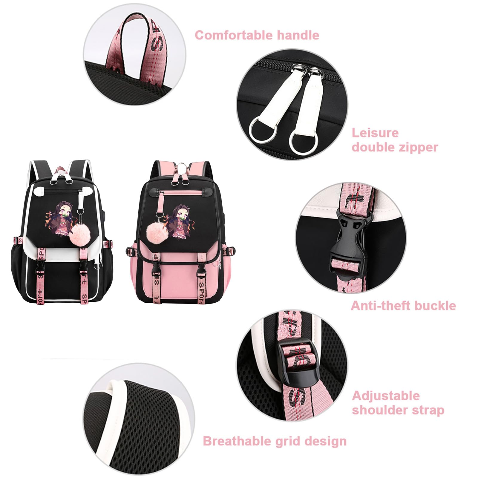 Anime Laptop Backpack for Women & Girls - Stylish 15.6 Inch College Bookbag with USB Charging Port, Durable Carry-On Daypack for School, Work & Travel