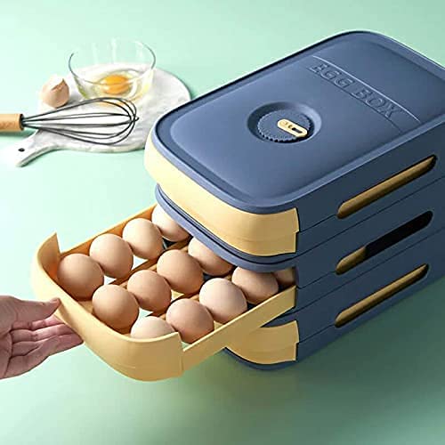 ONPRIX Refrigerator Egg Storage Container - 18-21 Egg Capacity, Airtight Lid, Drawer Design for Freshness - Perfect for Kitchen, Fridge Organization & Food Storage (Blue)