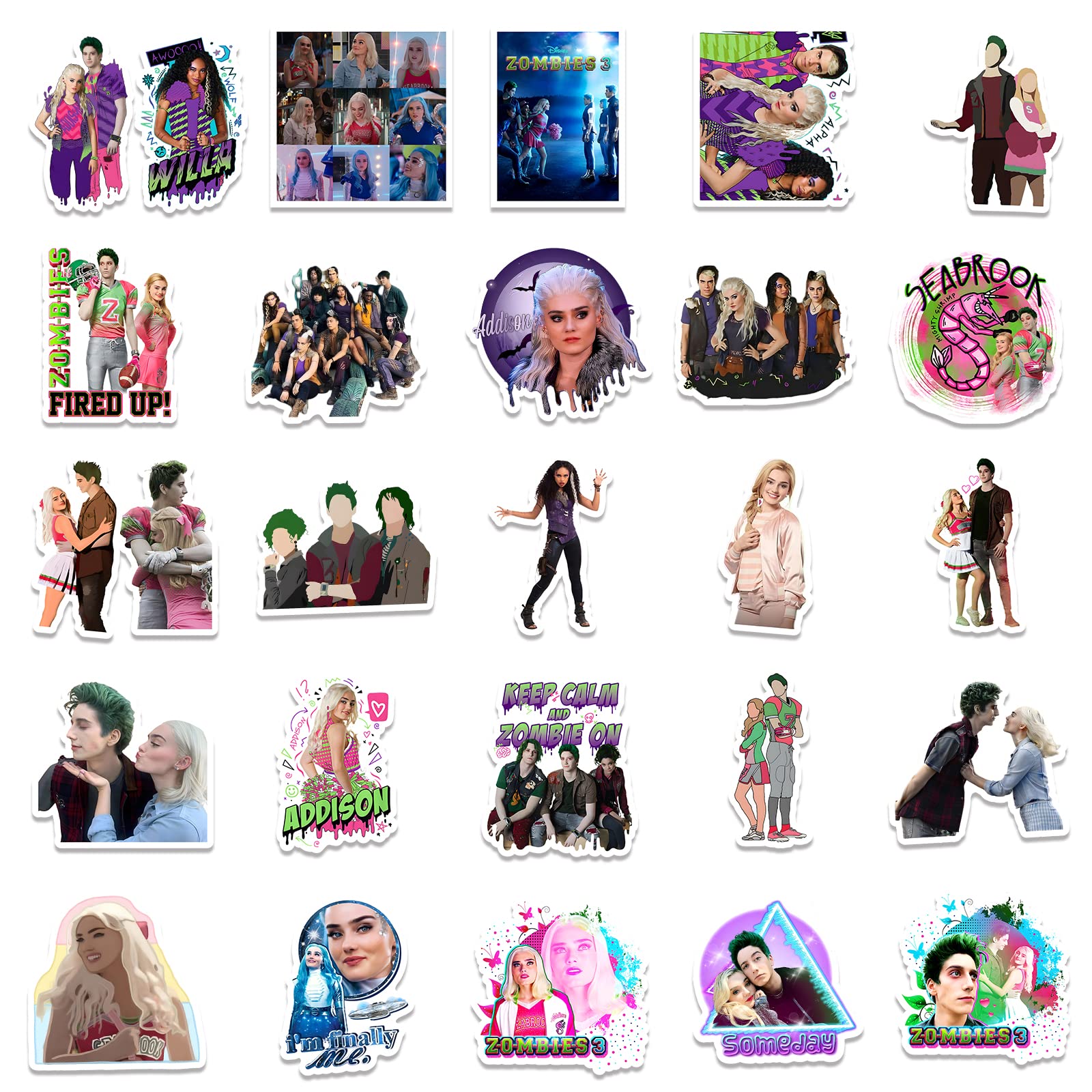 52 Pcs Zombies 3 Vinyl Waterproof Stickers - Durable Decals for Laptop, Water Bottle, Envelopes, Scrapbooking - Perfect for Zombie Party Decorations, Kids & Adults - Great for Halloween, School Supplies, DIY Crafts & Gift Wrapping