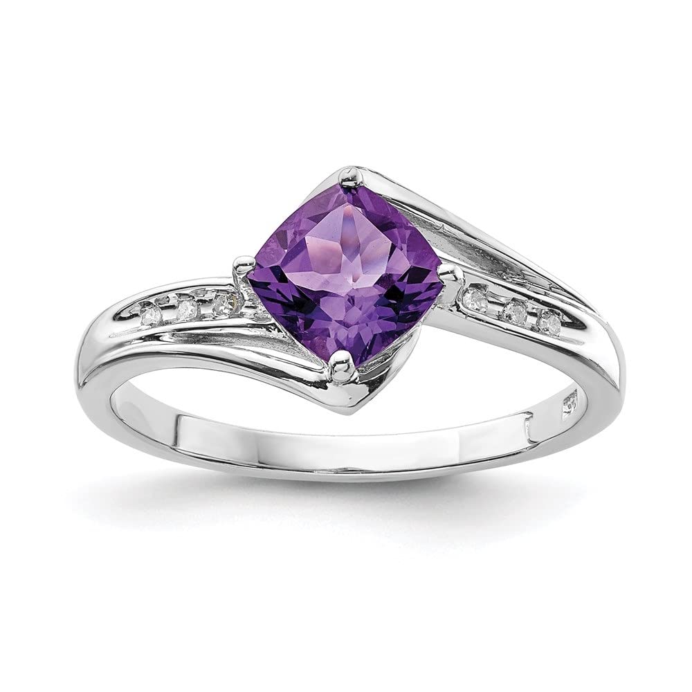 Diamond2Deal 925 Sterling Silver Diamond & Amethyst Square Engagement Ring for Women - 0.73ct Genuine Gemstone Wedding Band, Anniversary Gift, Promise Ring - Perfect for Proposals, Bridal Jewelry & Special Occasions