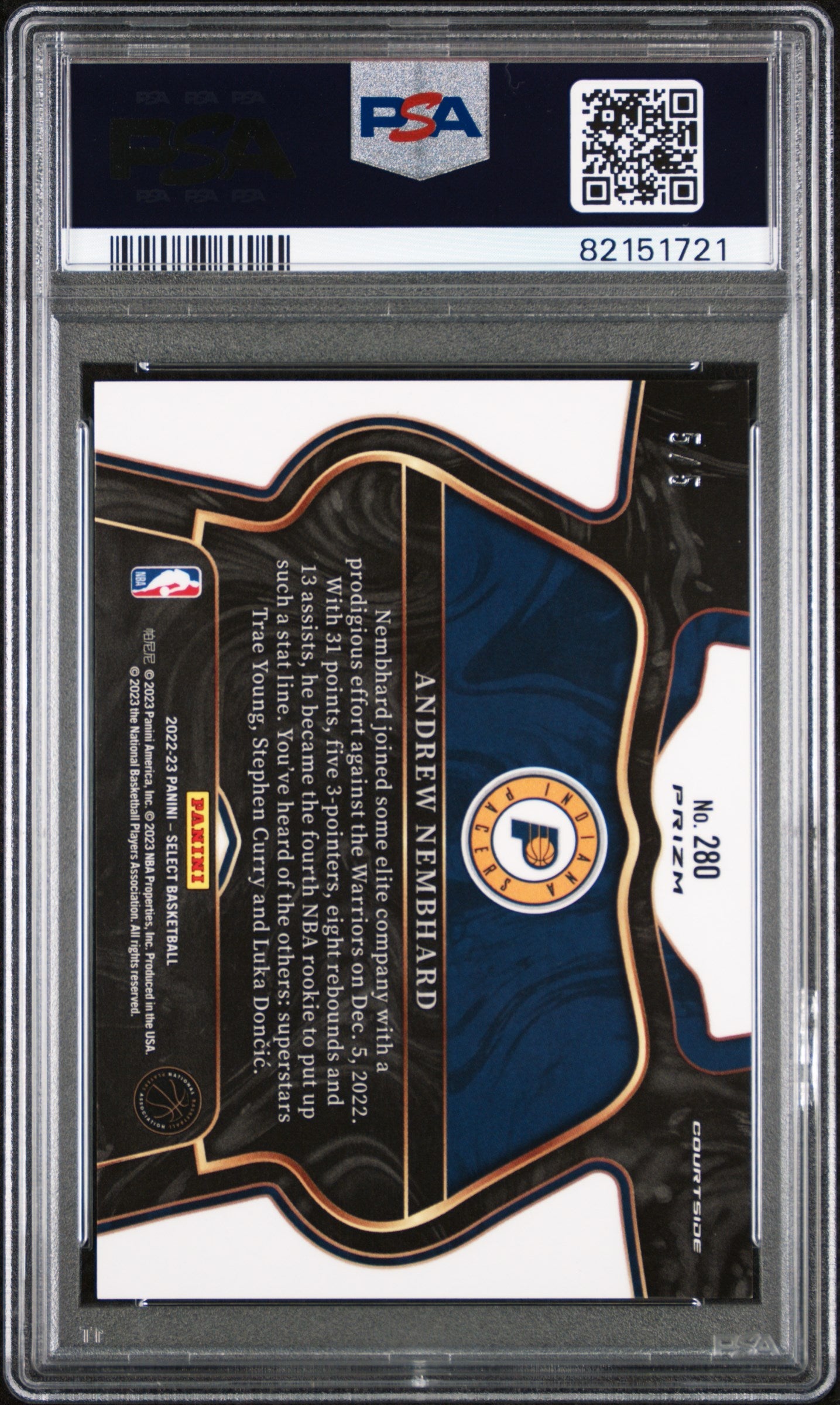 2022 Panini Select Andrew Nembhard Rookie Green Checkers PSA 10 Gem Mint 5/5 #280 Basketball Trading Card - Perfect for NBA Collectors & Investment