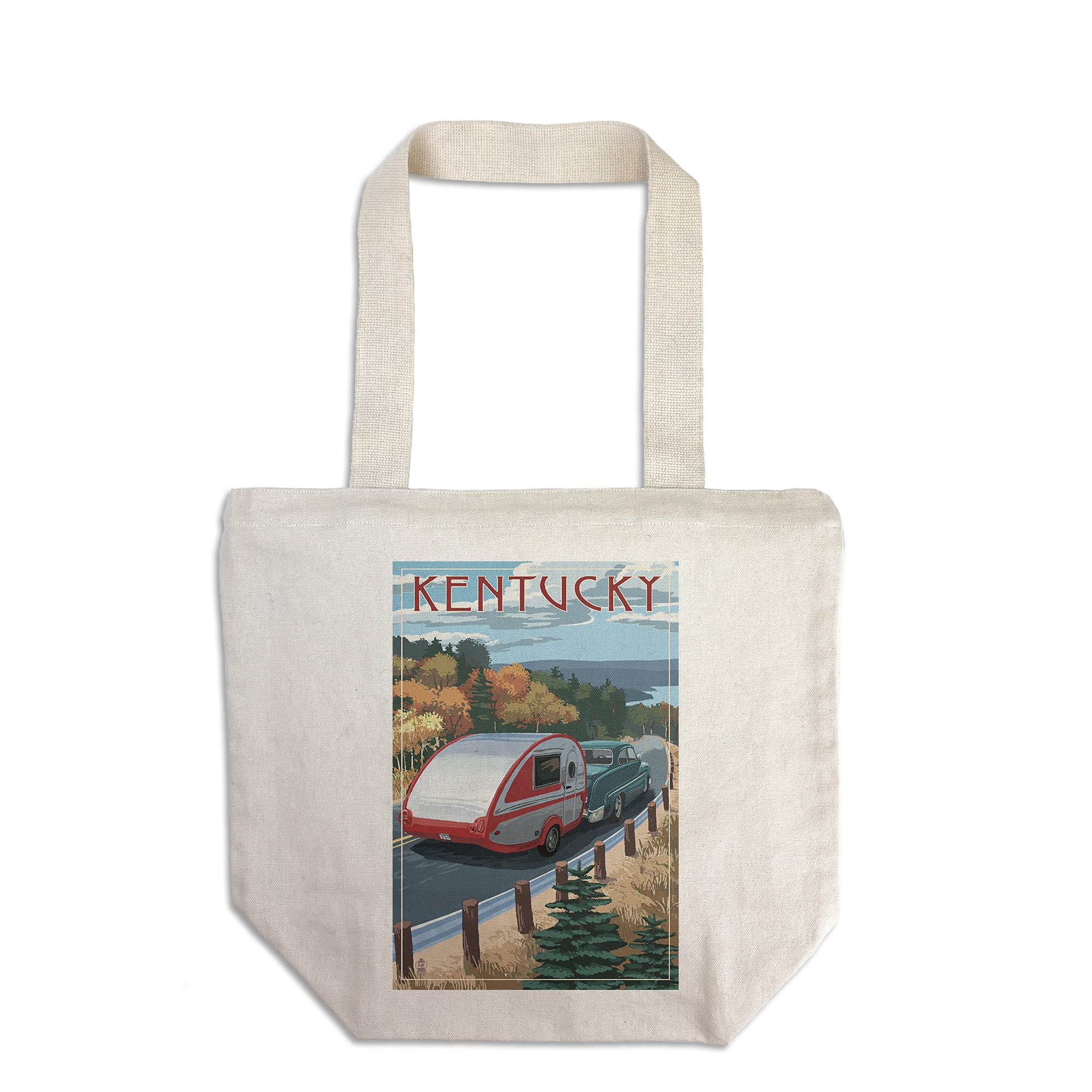Lantern Press Kentucky Retro Camper on Road - 100% Cotton Canvas Reusable Tote Bag for Shopping, Beach & Travel | Eco-Friendly Grocery Tote