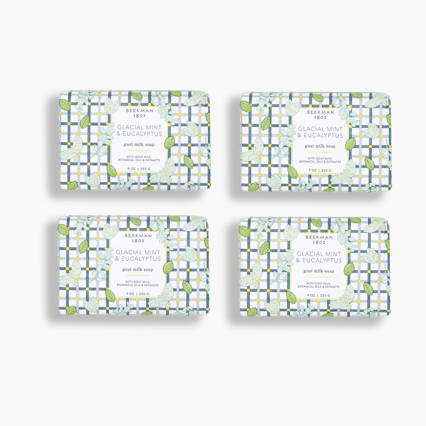 Glacial Mint & Eucalyptus Goat Milk Soap Set of 4 Bars - Natural Handmade Soap for Dry Skin, Sensitive Skin Care - Perfect for Spa, Bath, Gift