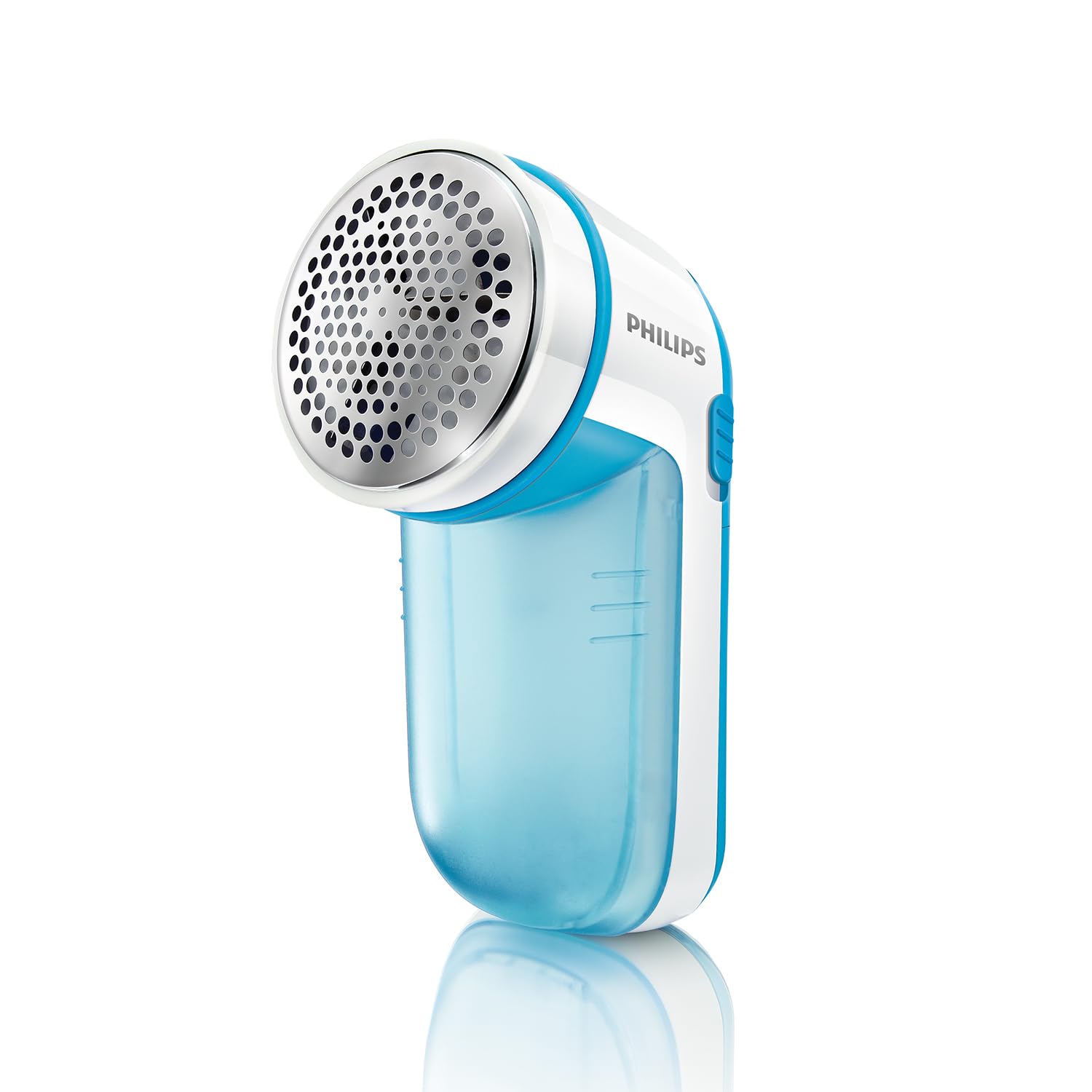Philips GC026/00 Fabric Shaver - Electric Lint Remover for Sweaters, Blankets & Clothes - Large Blade Surface with Cleaning Brush & Batteries Included (Blue) - Perfect for Refreshing Old Garments & Removing Pilling