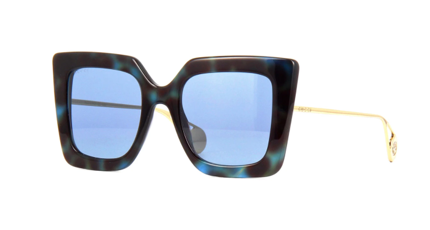Gucci GG 0435S 004 Blue Havana Gold/Blue Cat Eye Women's Sunglasses