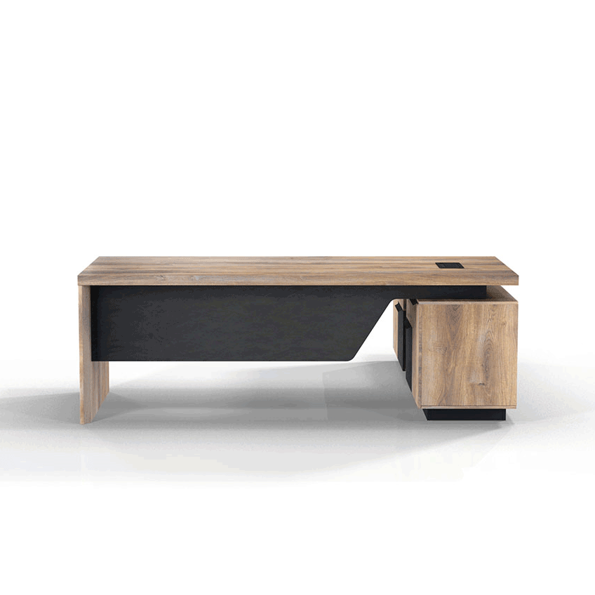 BALDER Executive Desk with Left Return 1.8M to 2.0M - Warm Oak & Black Finish - Modern Office Desk for Home & Business Workspaces