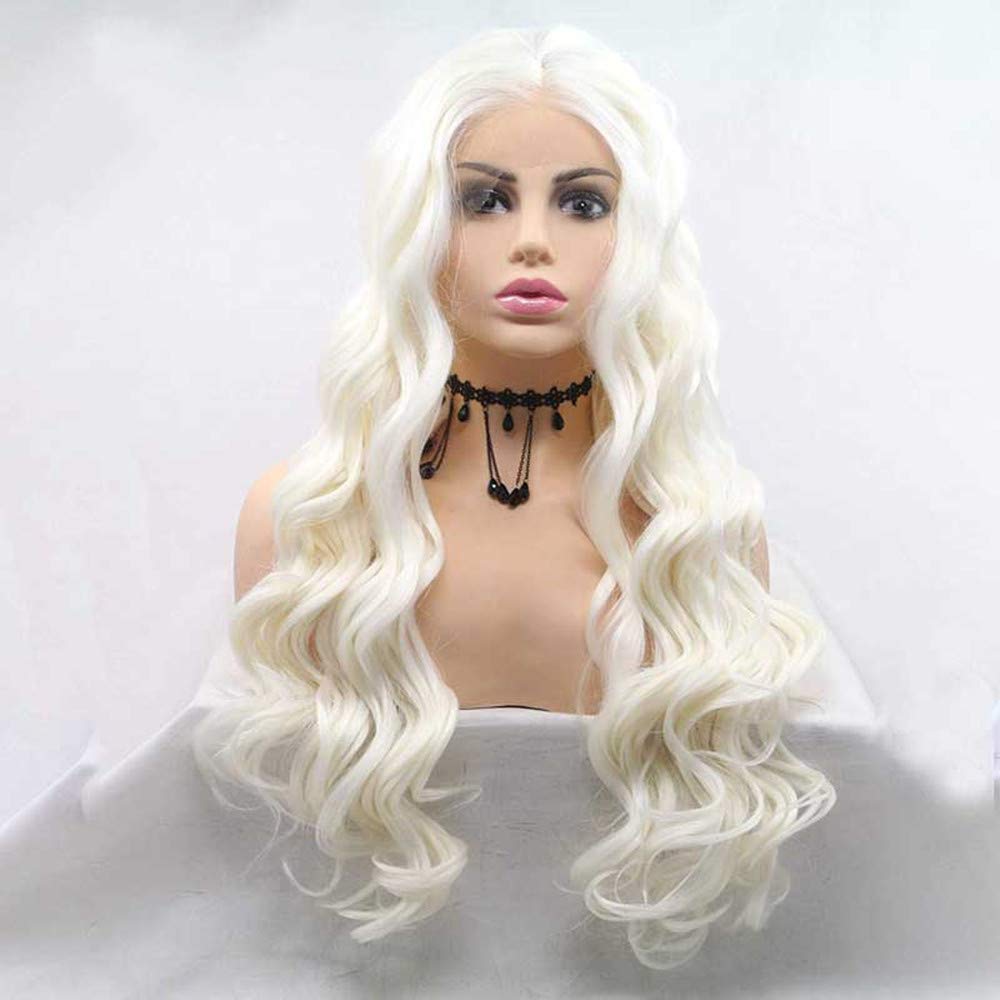 Long Blonde Curly Synthetic Lace Front Wigs for Women - Heat Resistant Fiber Hair Wigs with Soft Lace - Perfect for Cosplay, Halloween, Parties & Daily Wear