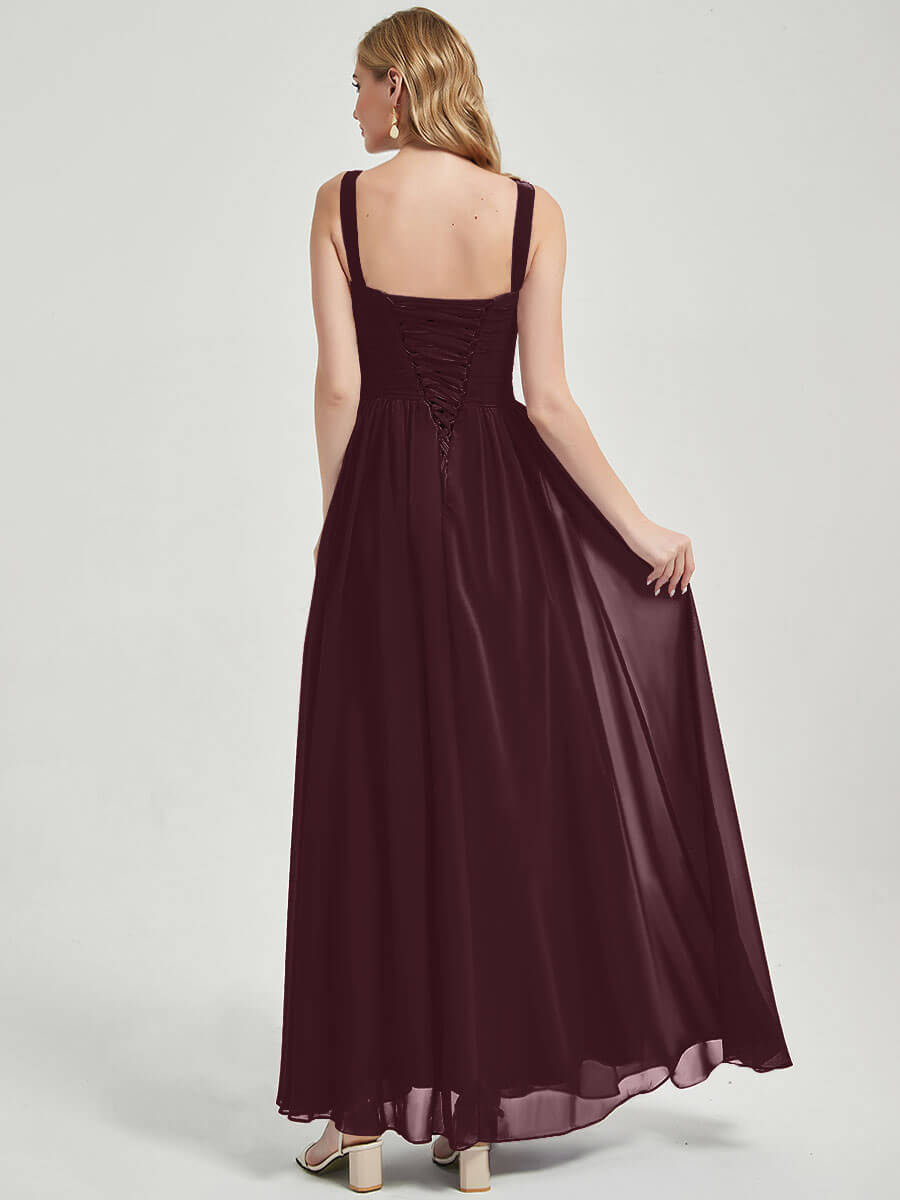 Elegant Cabernet Wide Straps Sleeveless V-Neck Pleated Flowy Bridesmaid Dress - Perfect for Weddings, Formal Events & Special Occasions