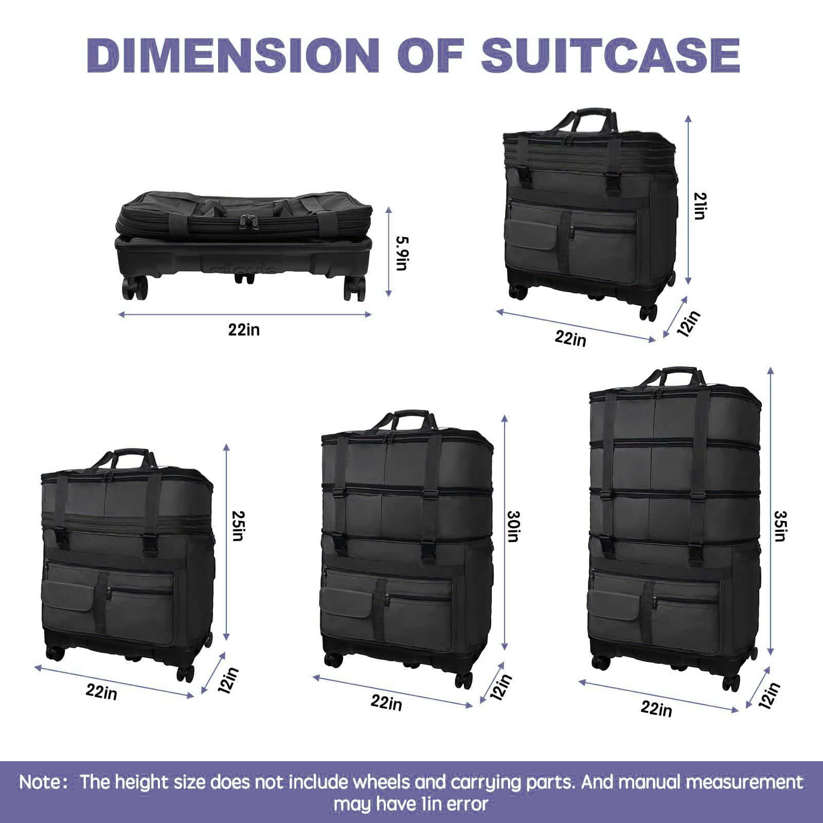 Expandable Collapsible Luggage with Telescoping Handle - Foldable Travel Suitcase with Removable Wheels - Lightweight Rolling Duffel Bag for Men & Women - Perfect for Air Travel, Business Trips & Weekend Getaways