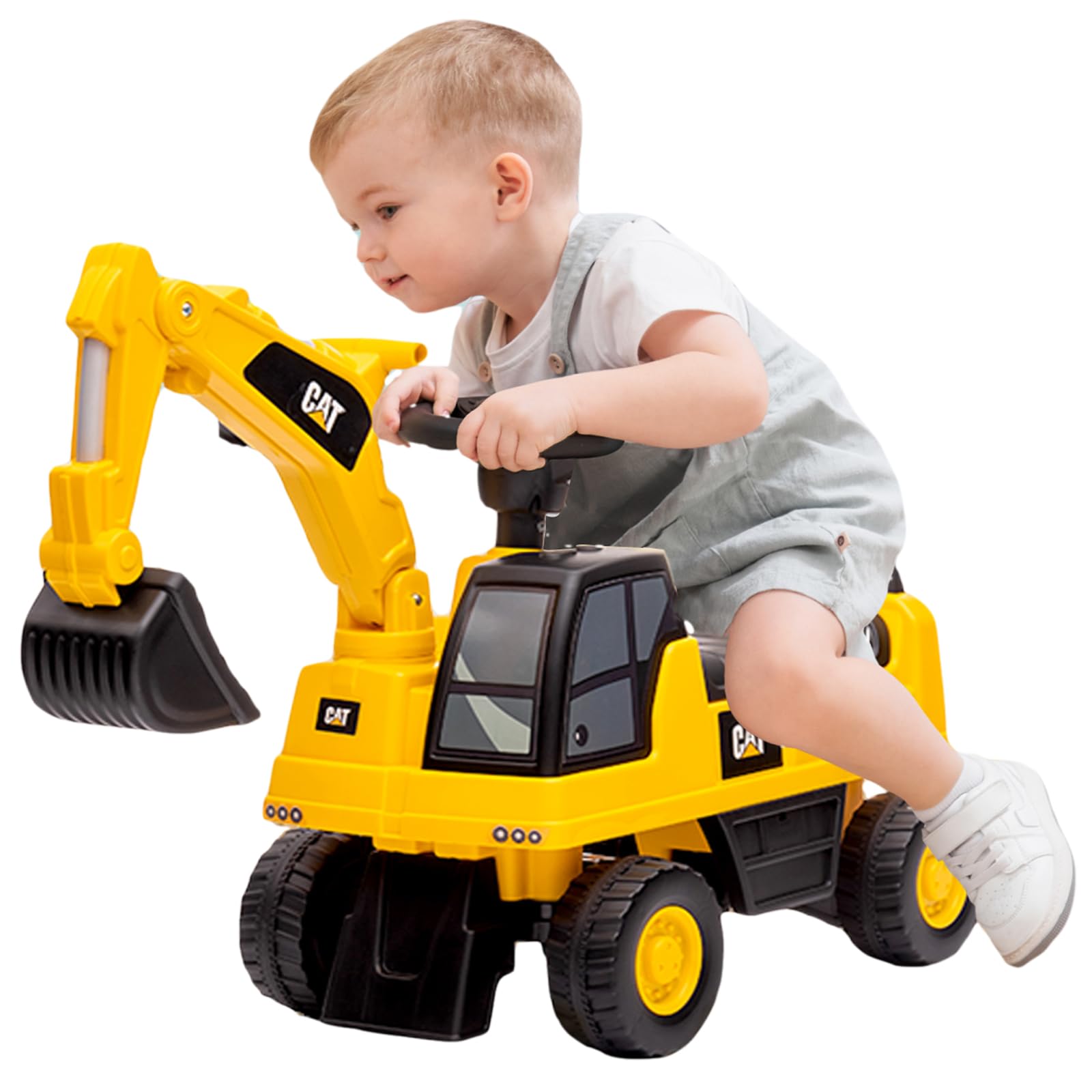 CAT Toy Tractors Ride On Excavator - Realistic Construction Vehicle for Kids Ages 1-3 with Anti-Slip Wheels, Rotating Digging Bucket, Driver's Cab & Storage - Perfect for Indoor Play, Backyard Adventures & Pretend Construction Work