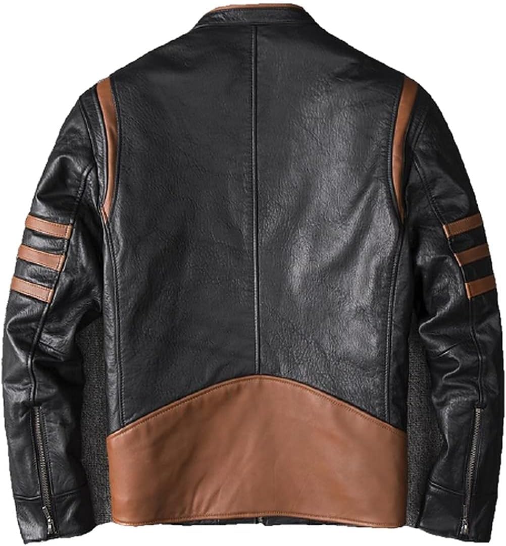 Men's Wolverine Motorcycle Jacket with Bronze Stripes - Genuine Leather Biker Jacket for Logan Fans | Perfect for Riding, Cosplay & Comic Con Events