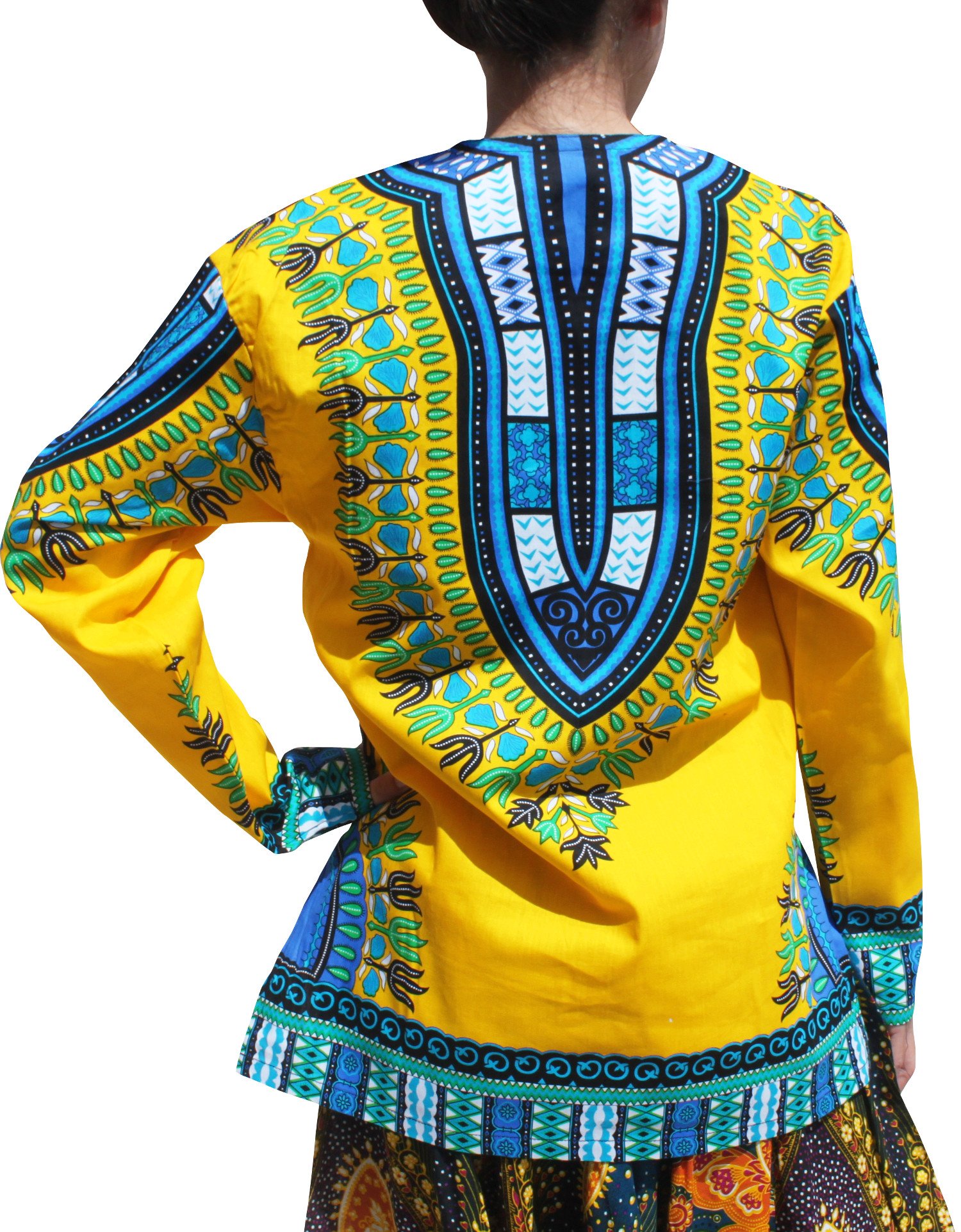 RaanPahMuang African Dashiki Print Open Collar Long Sleeve Shirt for Men - Traditional Afrocentric Dancewear for Cultural Events & Festivals